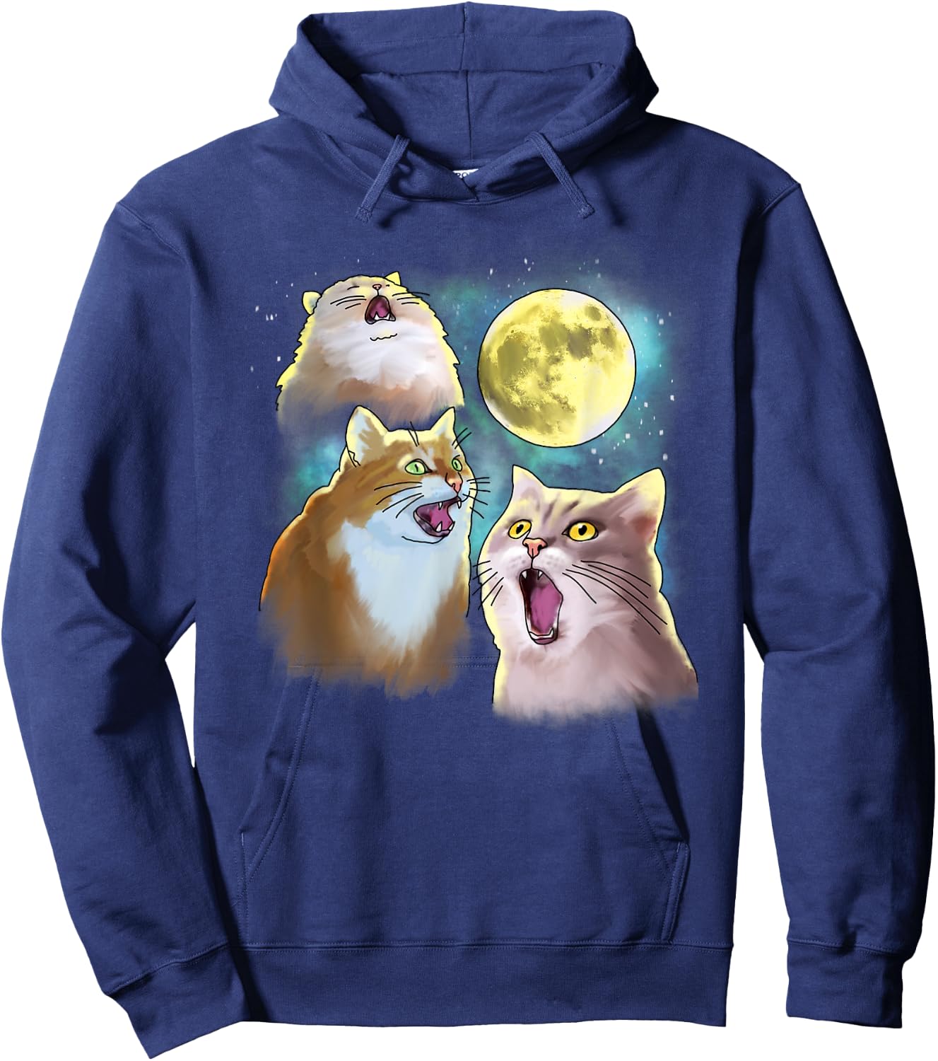 Three Cat Moon 3 Wolfs Funny Parody Women Kids Hoodie - Hoodie | Navy