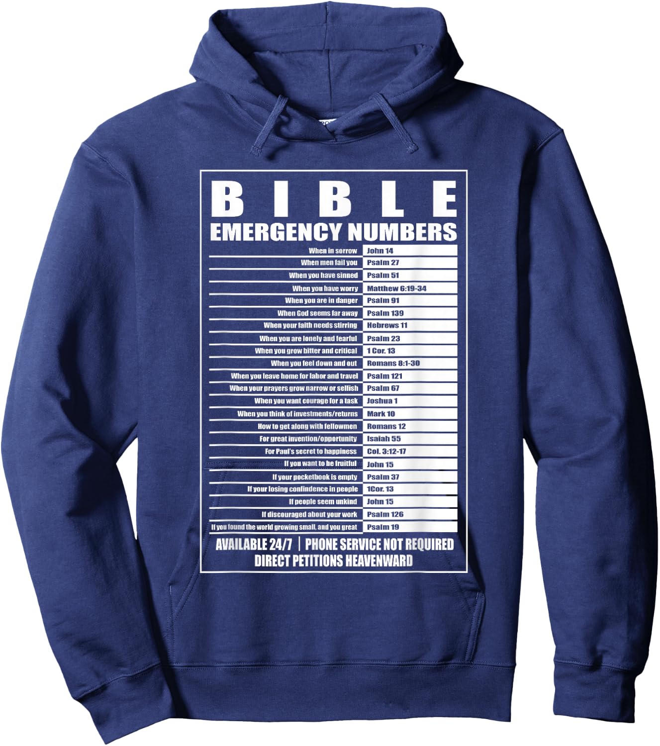 Bible Emergency Numbers Religious Christian Hoodie - Hoodie | Navy
