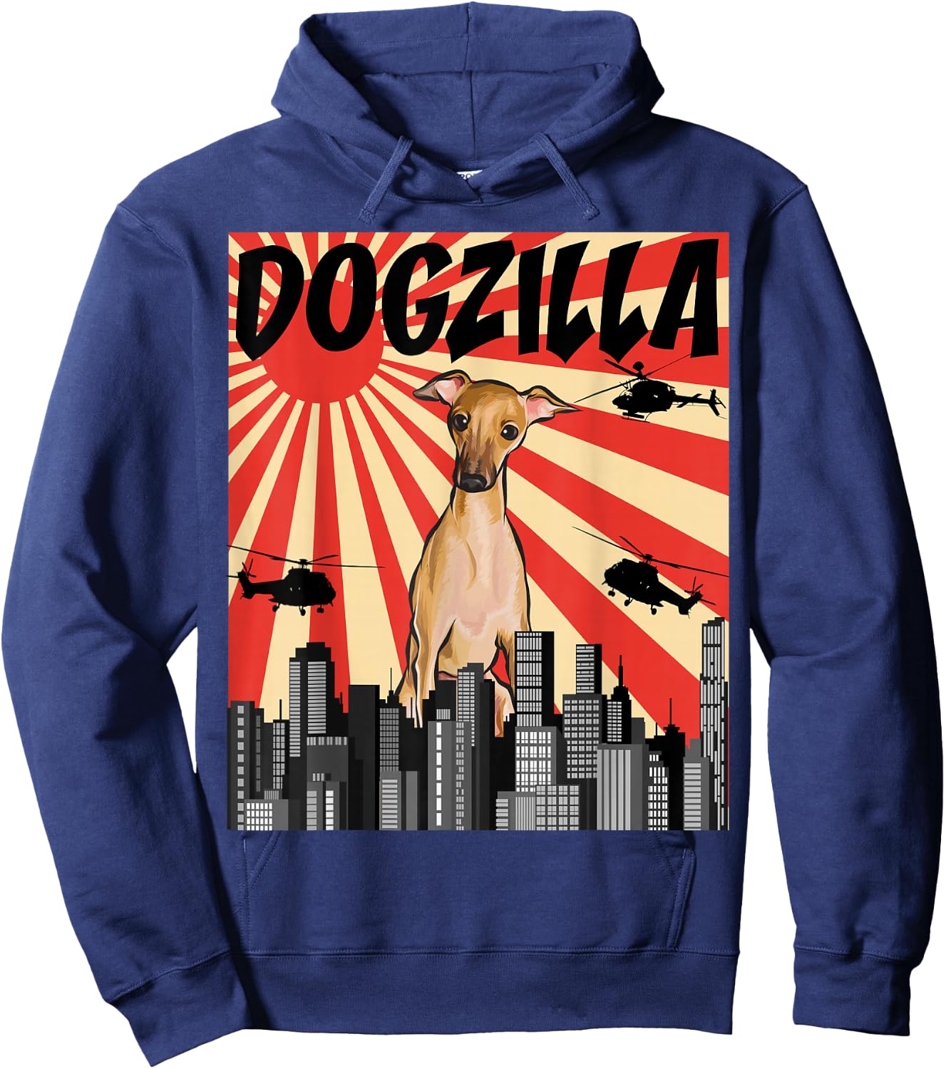 Funny Retro Japanese Dogzilla Italian Greyhound Hoodie - Hoodie | Navy