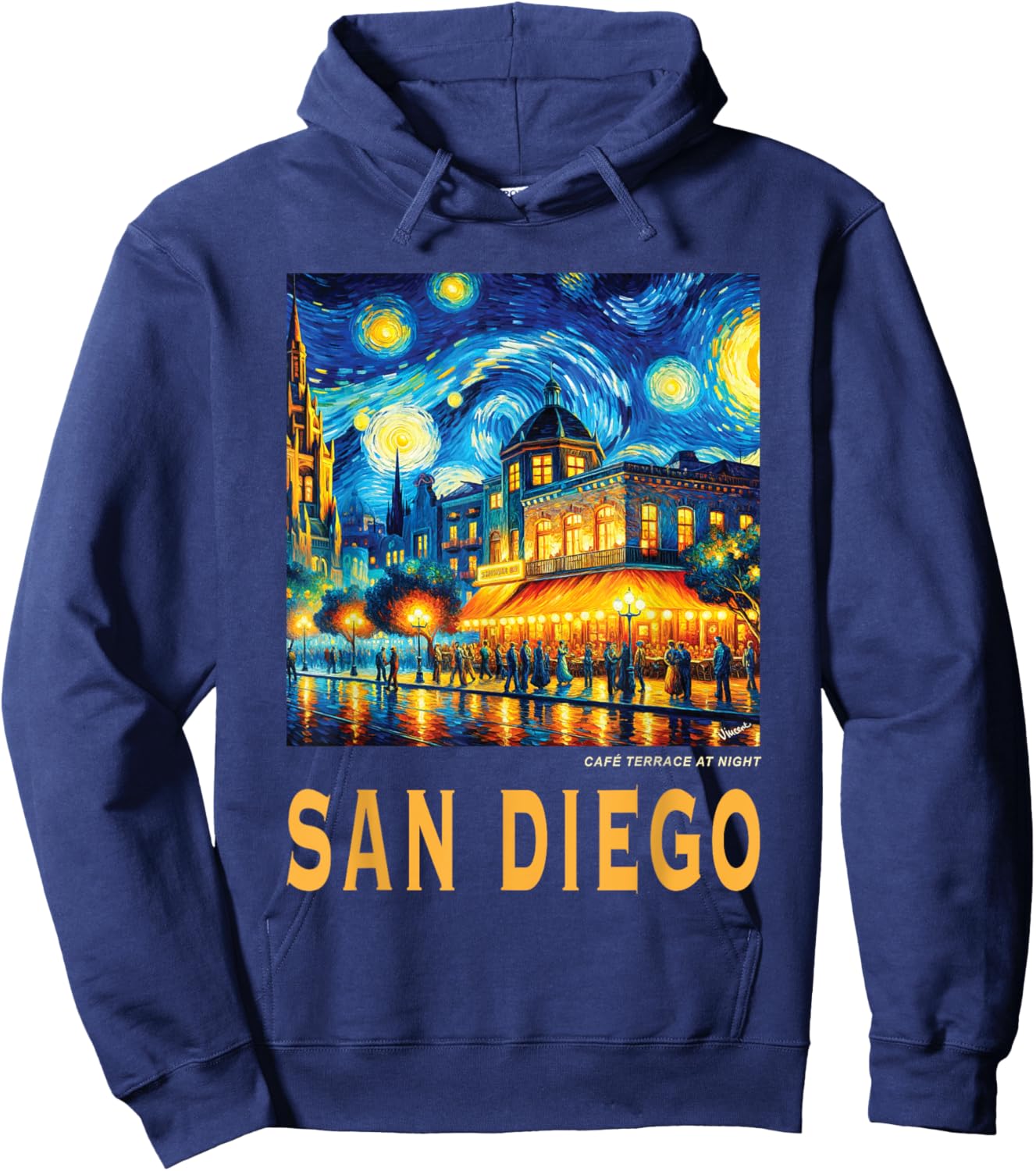 San Diego City California, Van Gogh Inspired Hoodie - Hoodie | Navy