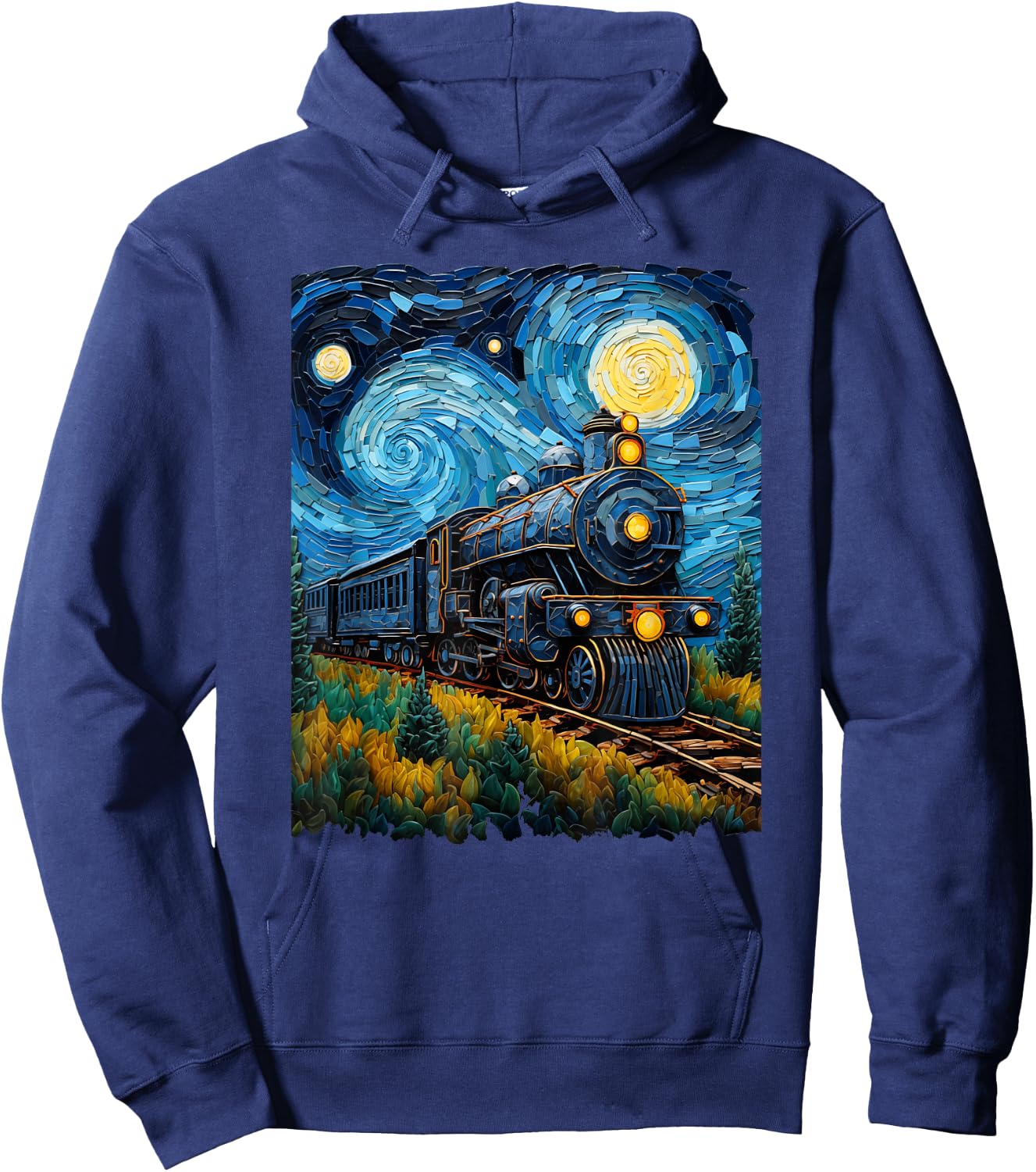 Steam Locomotive Van Gogh Style Hoodie - Hoodie | Navy