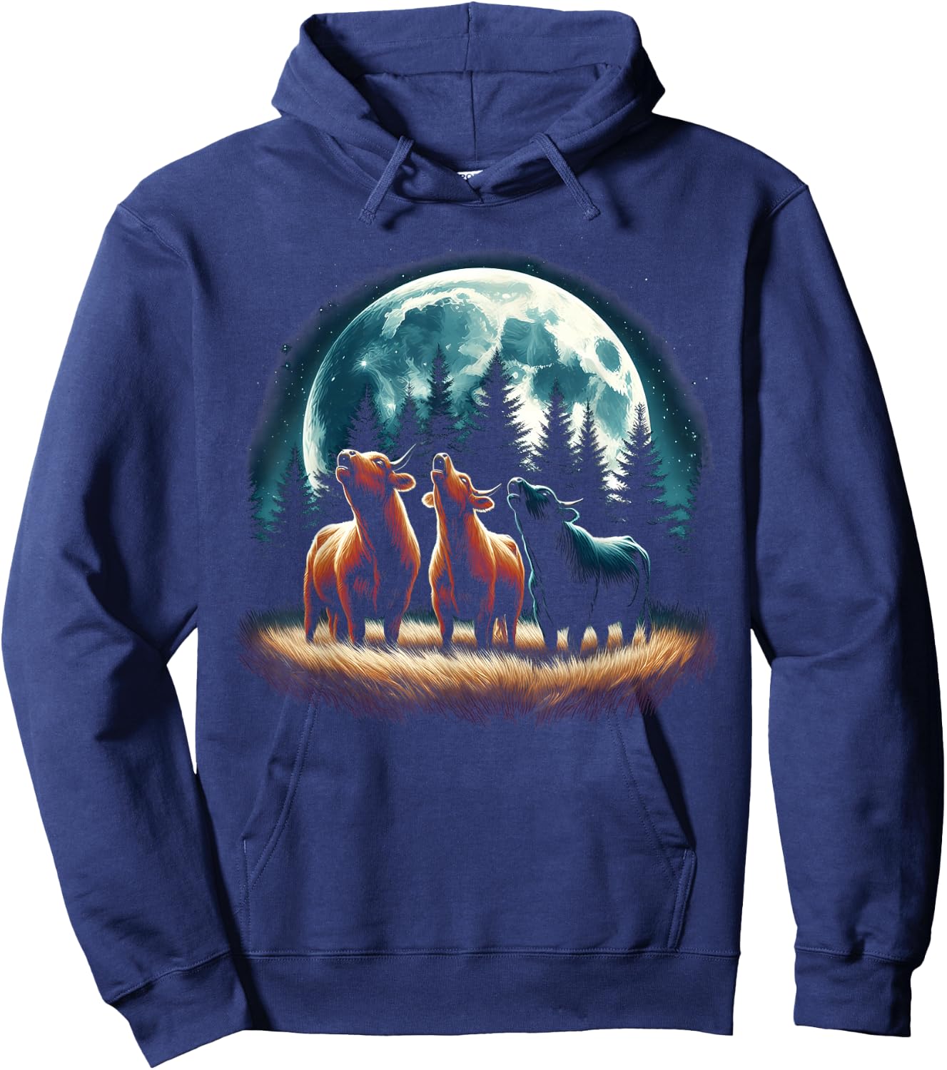 3 Cows Howling At The Moon Wolf Animal Hoodie - Hoodie | Navy