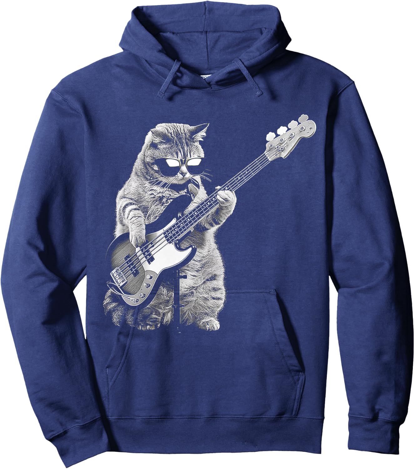 Rock Cat Playing Guitar Funny Guitar Cat Hoodie - Hoodie | Navy