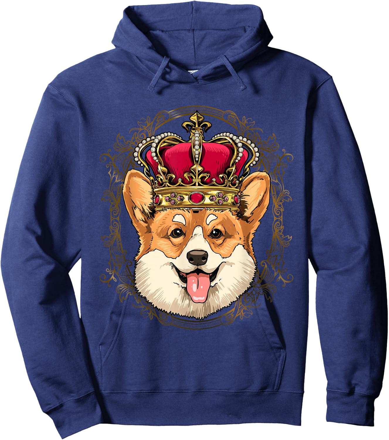 King Corgi Wearing Crown - Queen Corgi Dog Hoodie - Hoodie | Navy