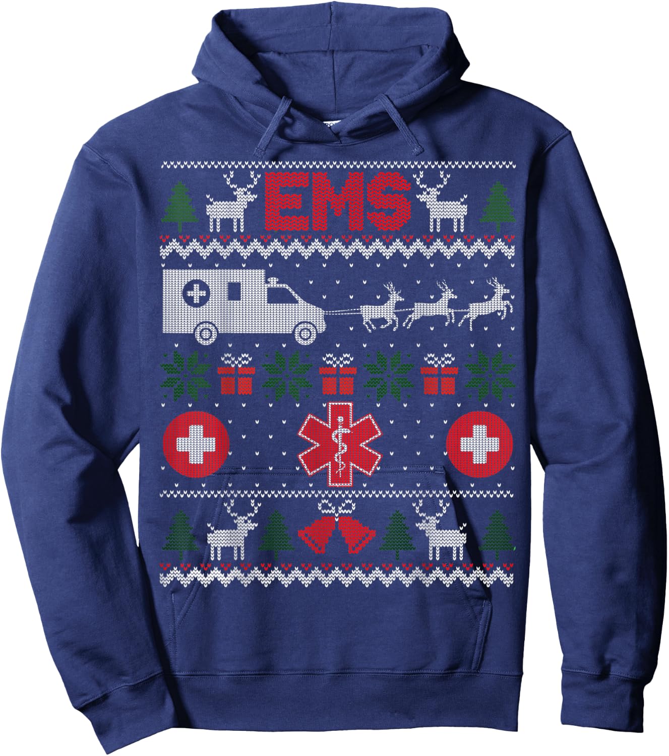 Funny EMS Paramedical Ugly Christmas Sweater Hoodie - Hoodie | Navy