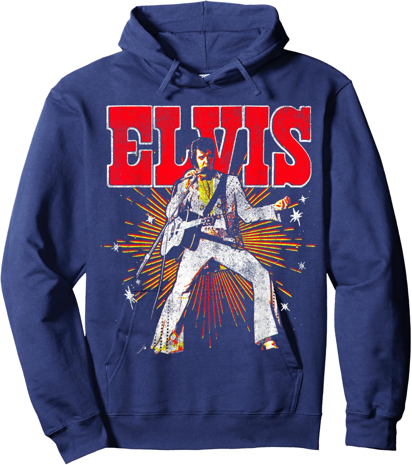 Elvis Presley Official Retro Short Sleeve Hoodie - Hoodie | Navy