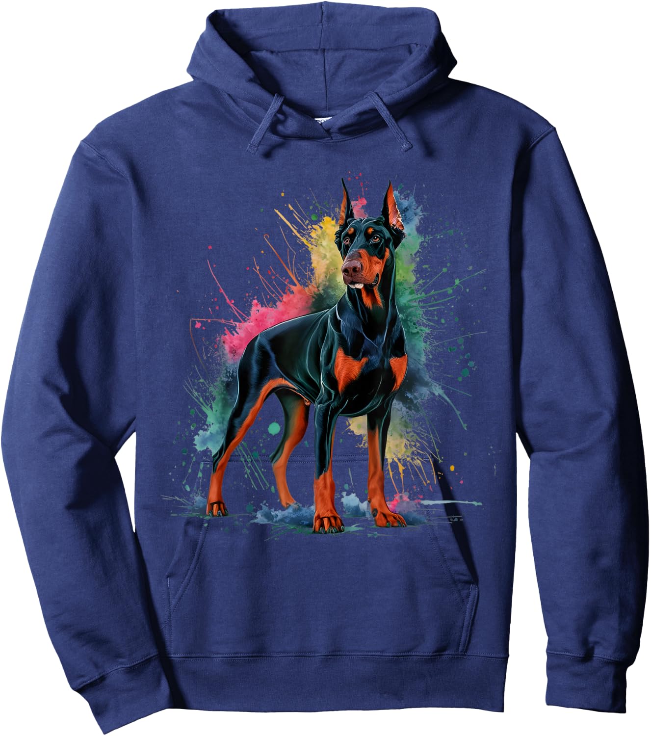 Men Woman Colorful Watercolor Doberman Hoodie - Hoodie | Navy