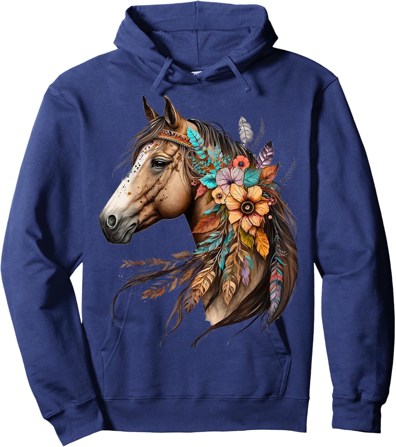 Floral Wild Horse Country Horse Riding Hoodie - Hoodie | Navy