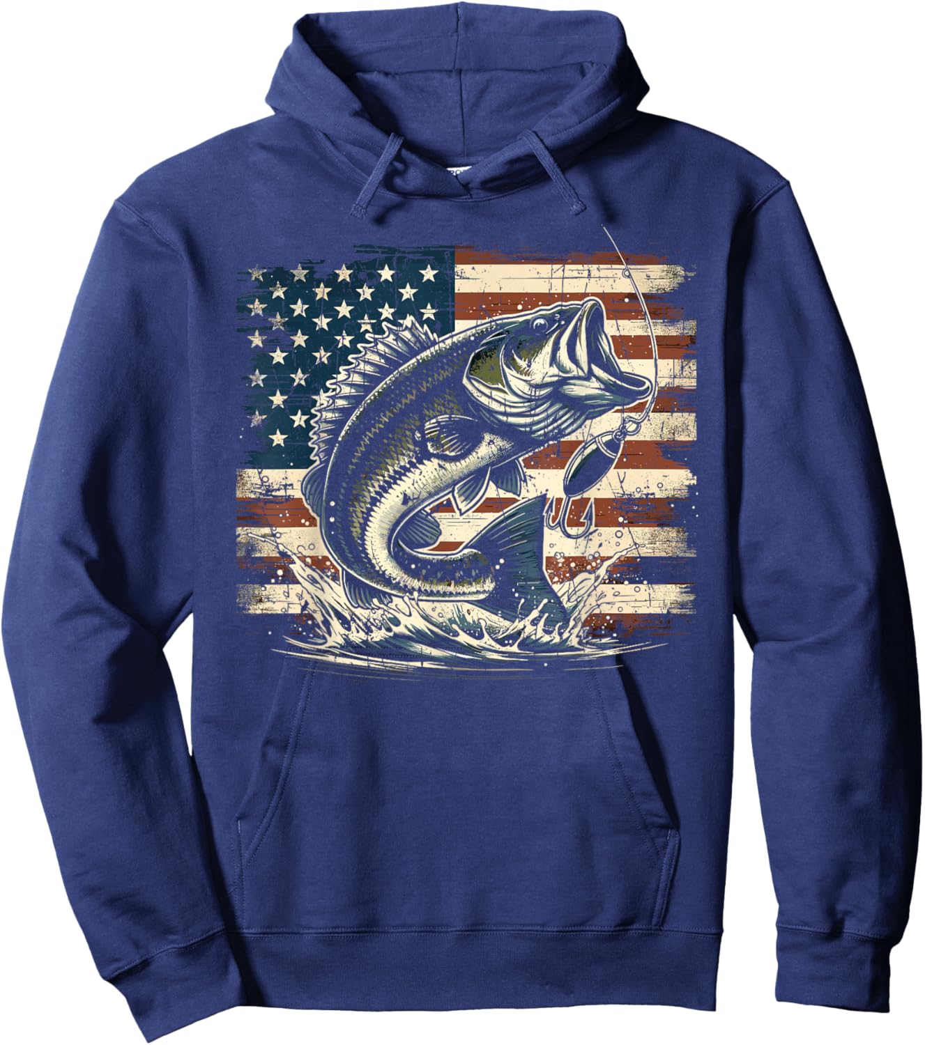Fishing US American Flag Bass Fish Fisherman Hoodie - Hoodie | Navy