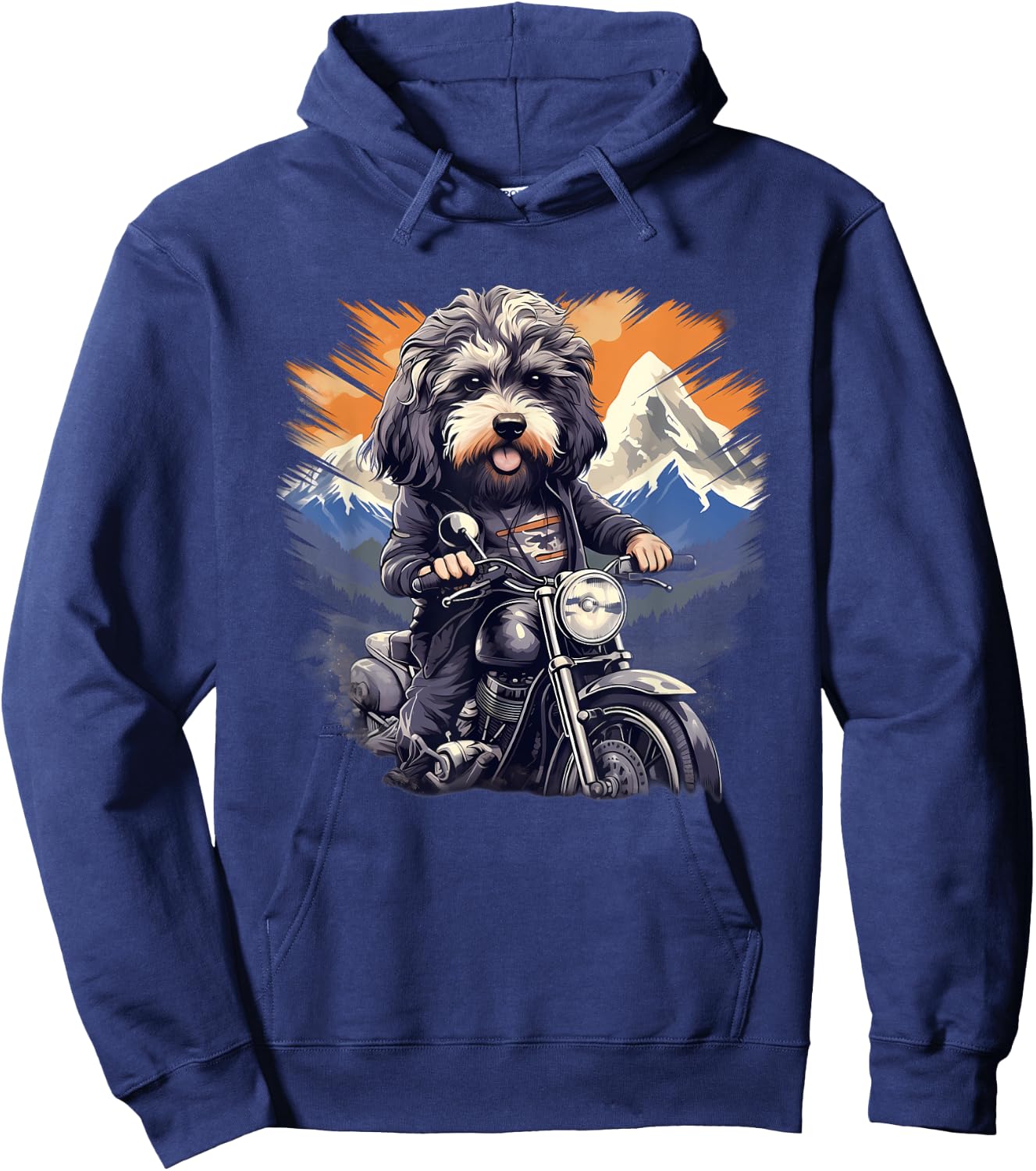 Biker Aussiedoodle Dog Riding Motorbike Hoodie - Hoodie | Navy