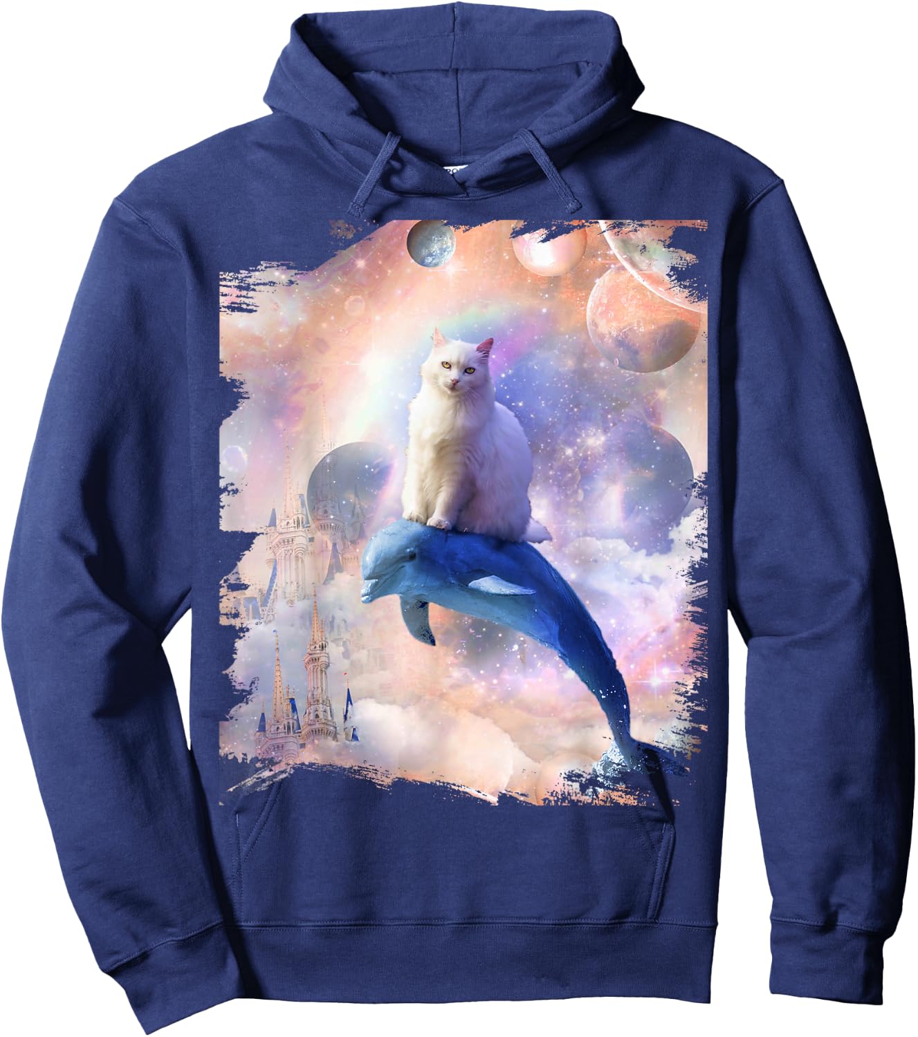 Space Cat Riding Dolphin Men Women Kids Hoodie - Hoodie | Navy
