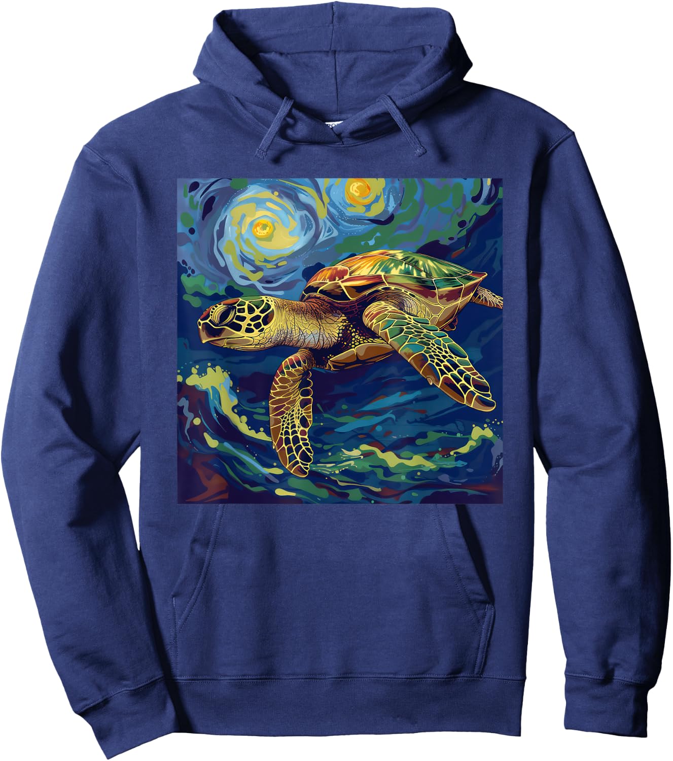 Sea Turtle Van Gogh Style Starry Night Hoodie - Hoodie | Navy