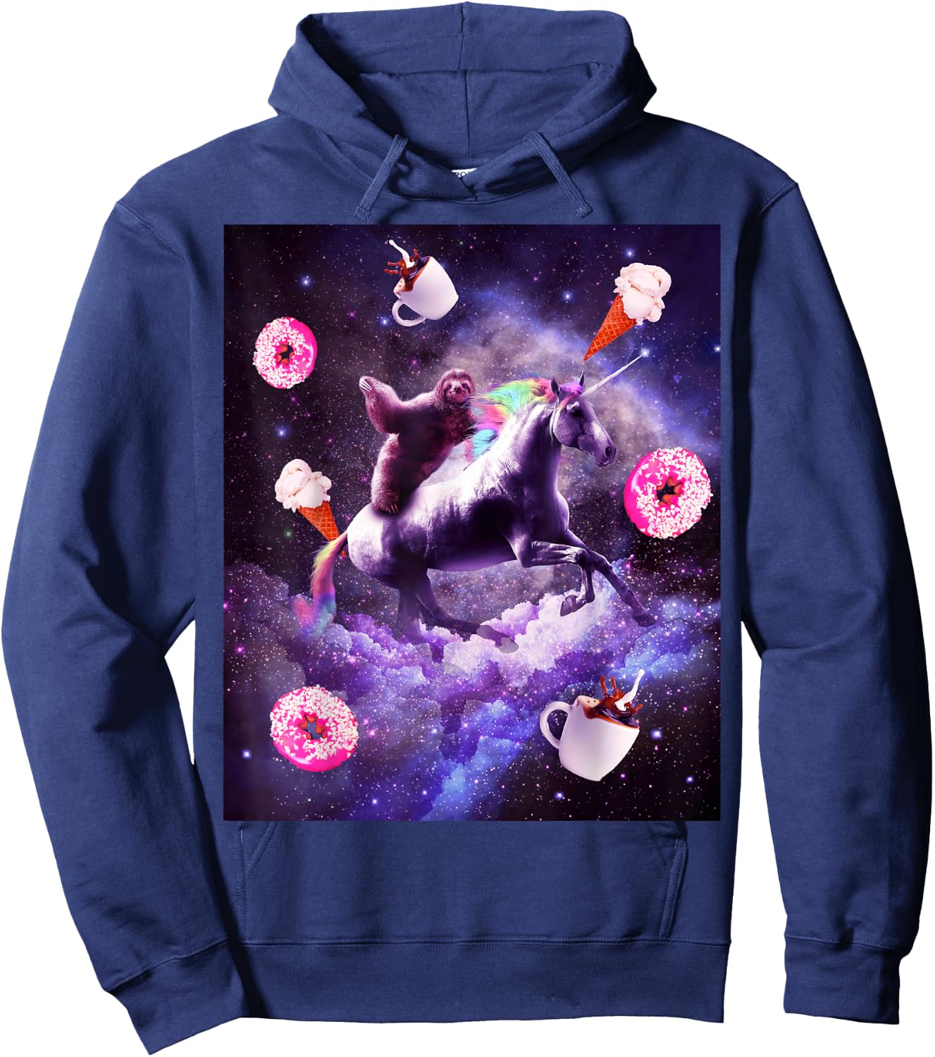 Outer Space Sloth Riding Unicorn - Donut Hoodie - Hoodie | Navy
