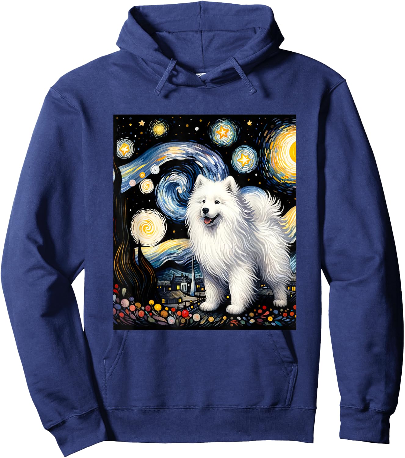 Samoyed Dog Van Gogh Starry Night Painting Hoodie - Hoodie | Navy