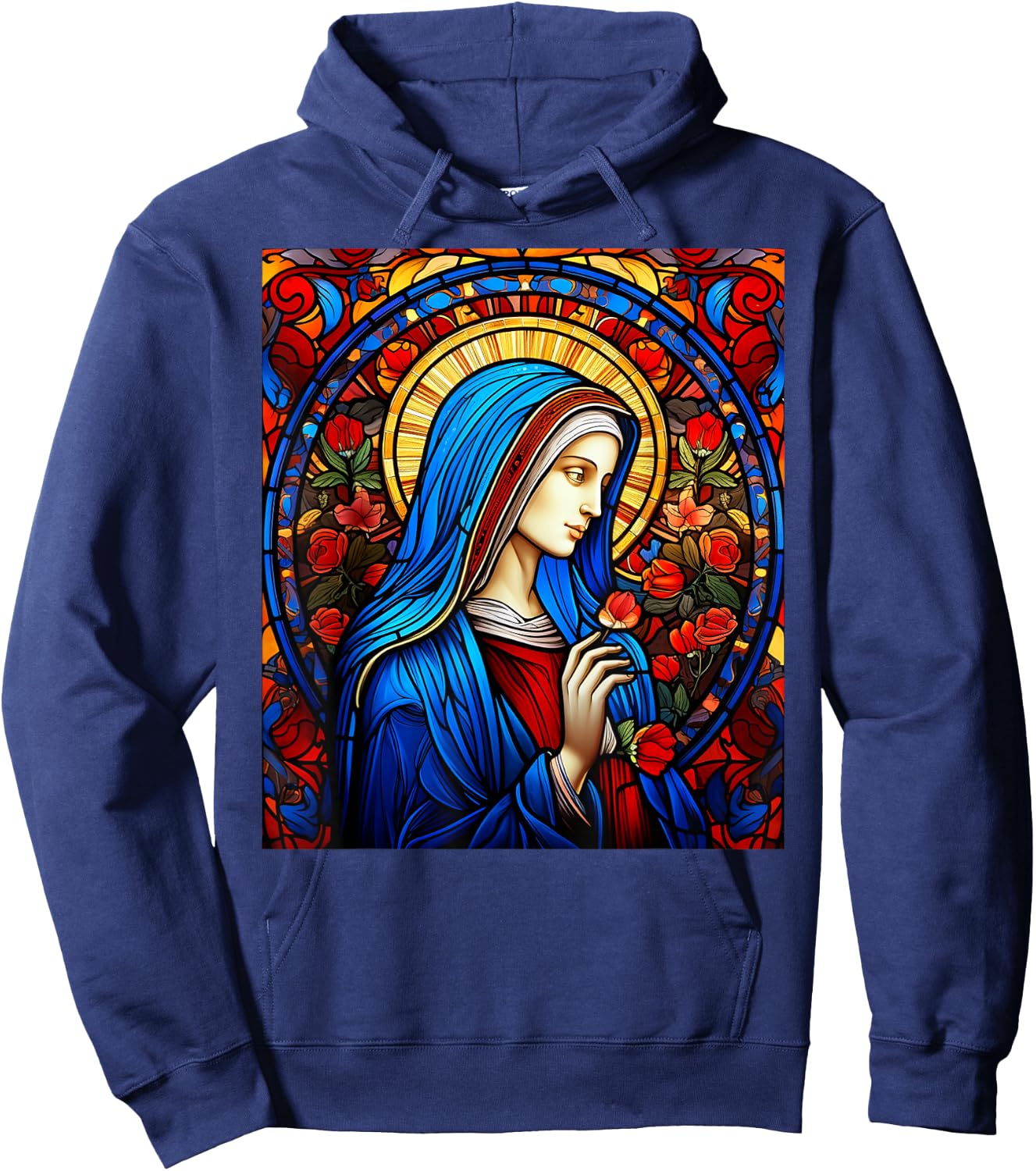 Blessed Virgin Mary Stained Glass Hoodie - Hoodie | Navy
