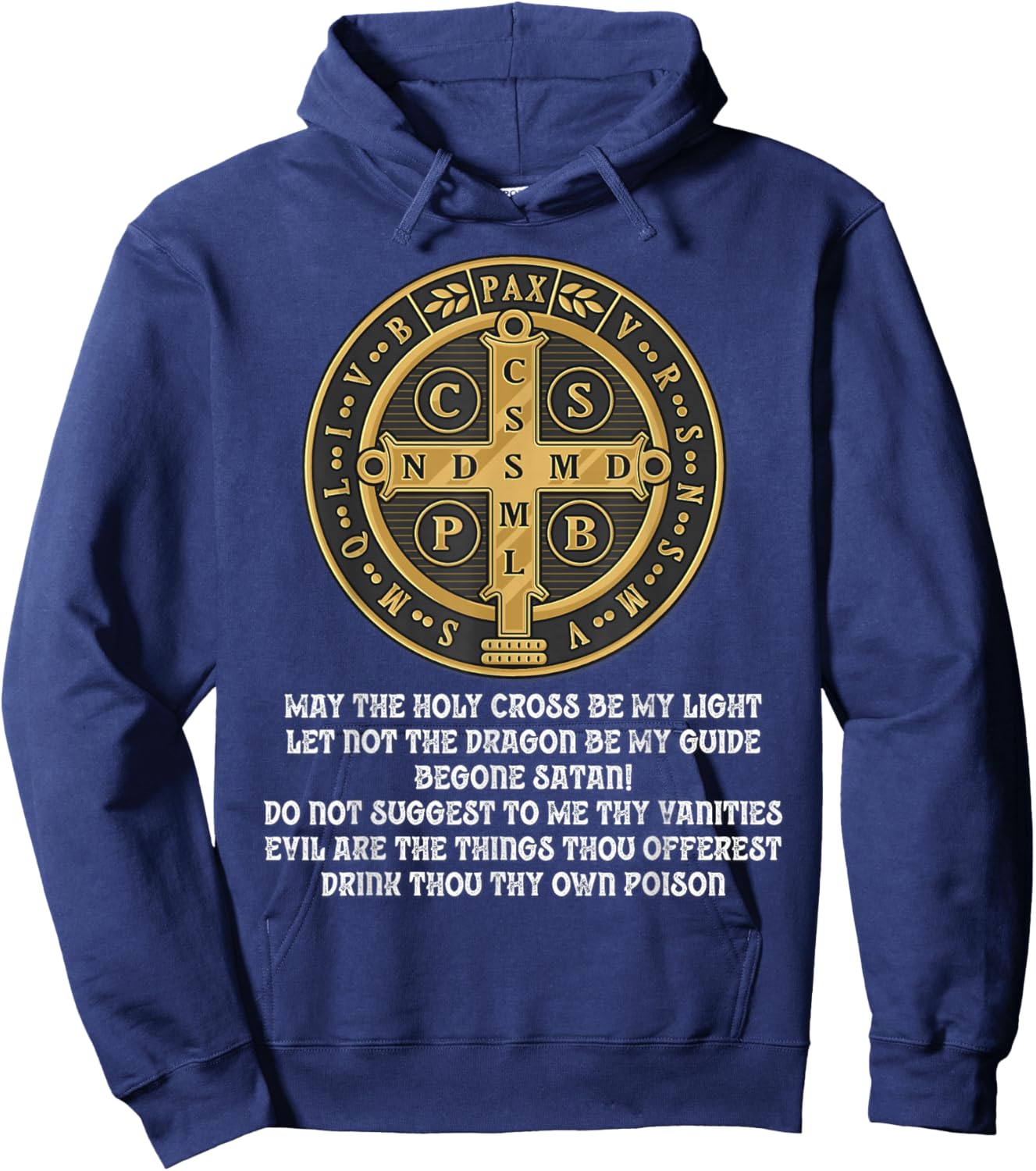 Saint Benedict Medal Traditional Latin Catholic Hoodie - Hoodie | Navy