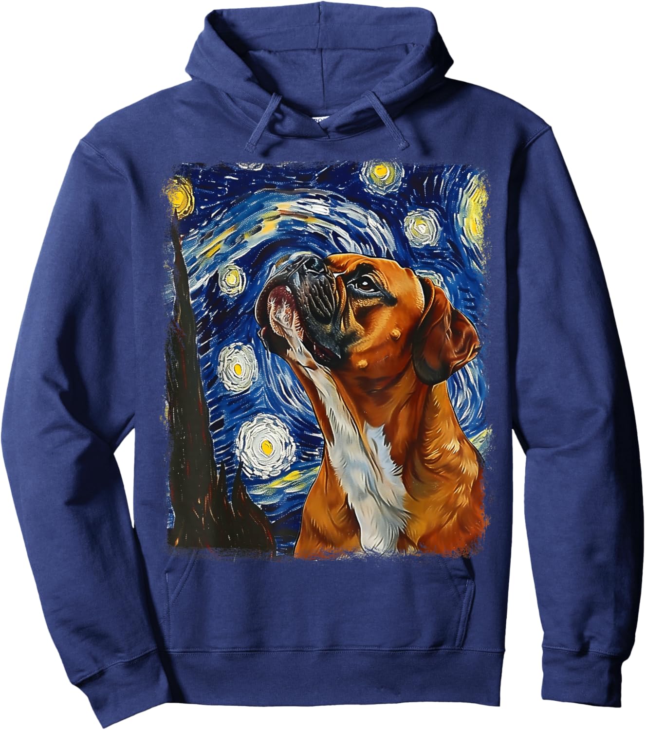 Boxer Dog Starry Night Painting Hoodie - Hoodie | Navy