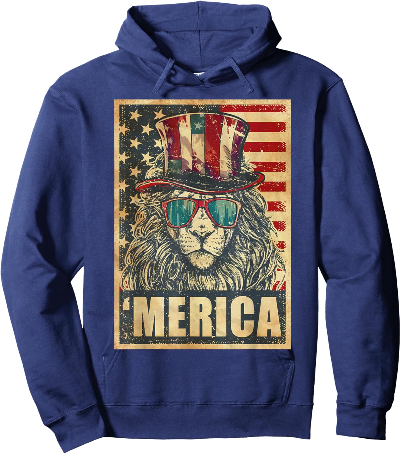 Lion Merica Vintage American Flag 4th Of July Hoodie - Hoodie | Navy