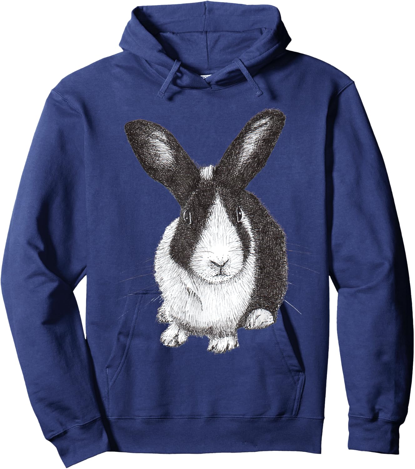 ChescaMade Dutch Bunny Rabbit Drawing - Women's Grey Rabbit Themed - Small - Classic Fit - Short Sleeve - Cotton, Polyester - Unique Rabbit Drawing Graphic Hoodie - Hoodie | Navy