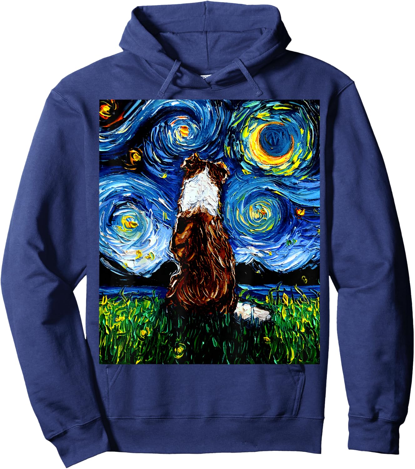 Red Border Collie Starry Night Dog Artwork Hoodie - Hoodie | Navy
