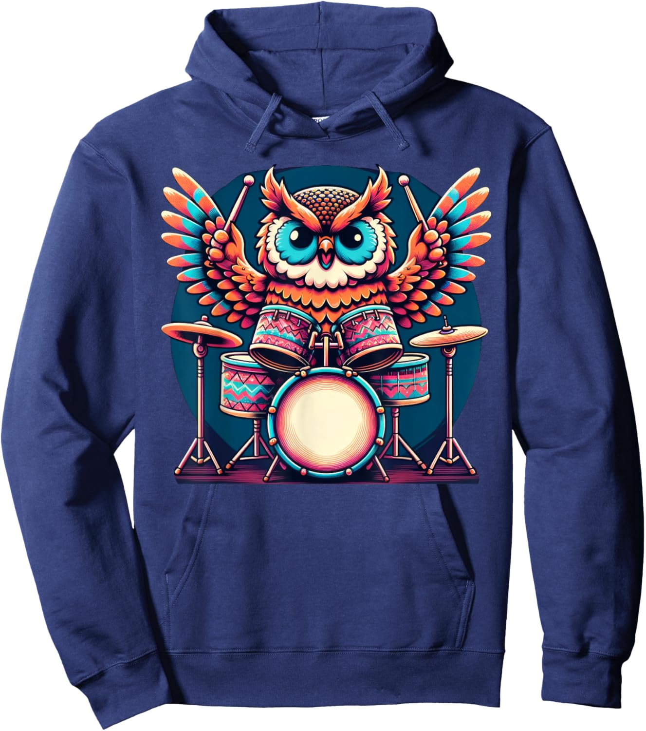 Cute Owl Playing Drums Owls Drummer Music Hoodie - Hoodie | Navy