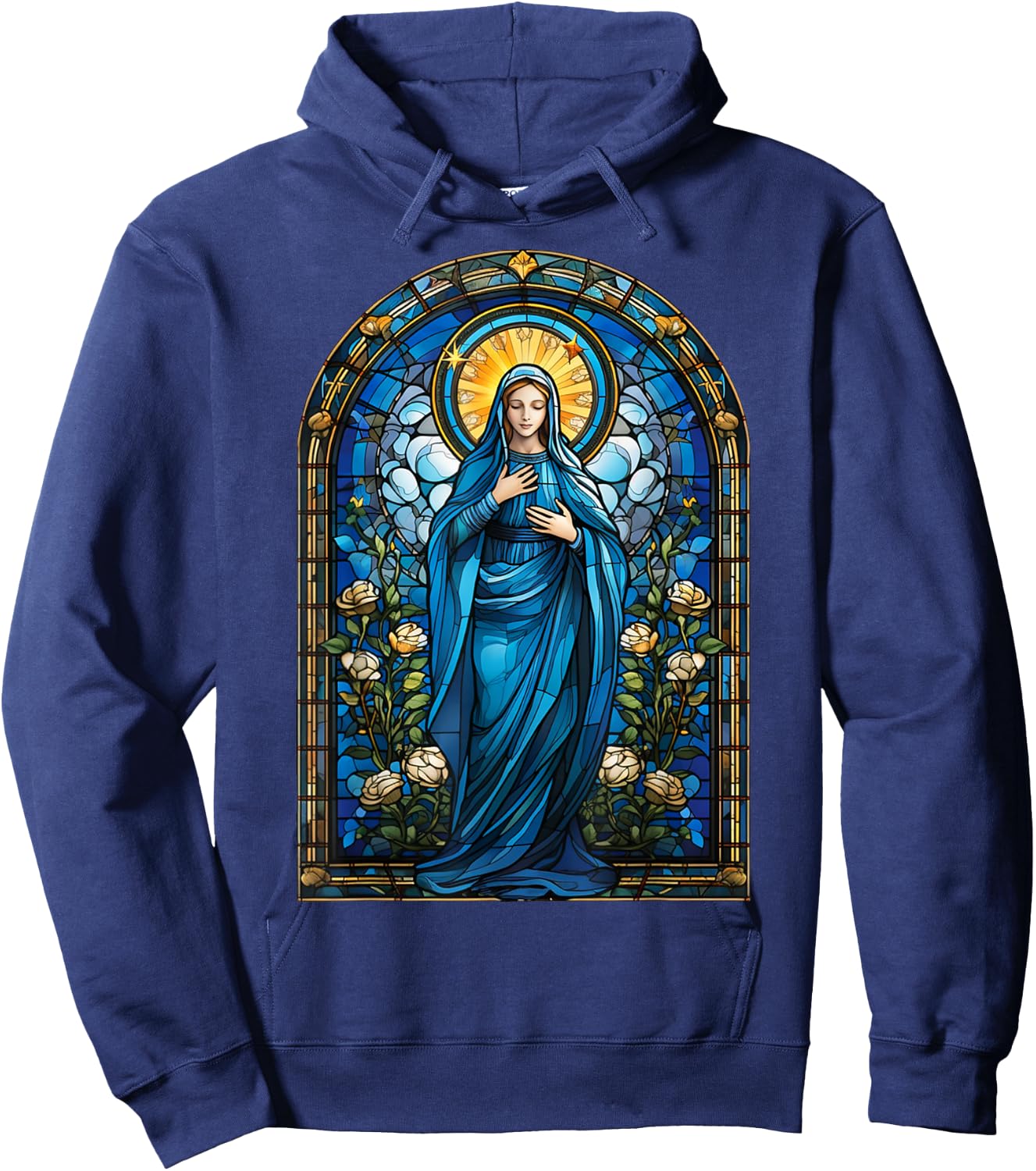 Blessed Virgin Mary Stained Glass Hoodie - Hoodie | Navy