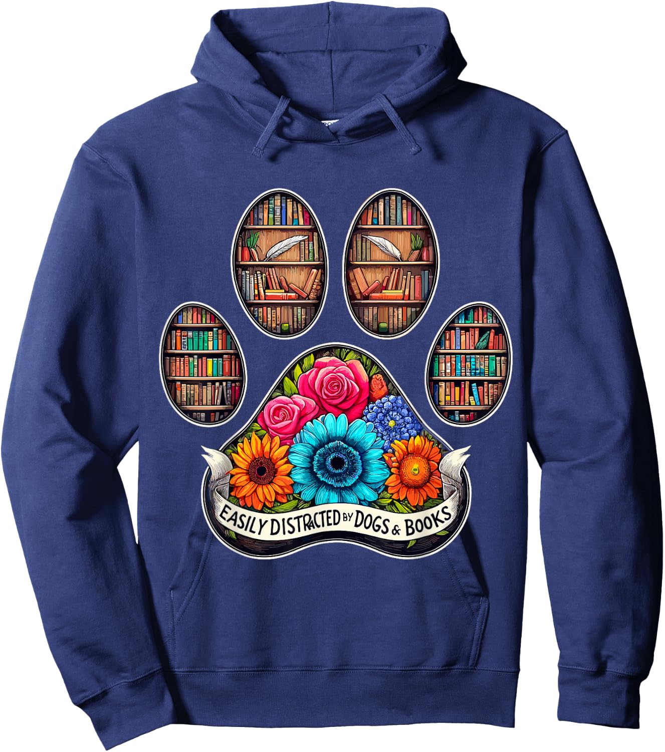 Easily Distracted by Dogs and Books Hoodie - Hoodie | Navy