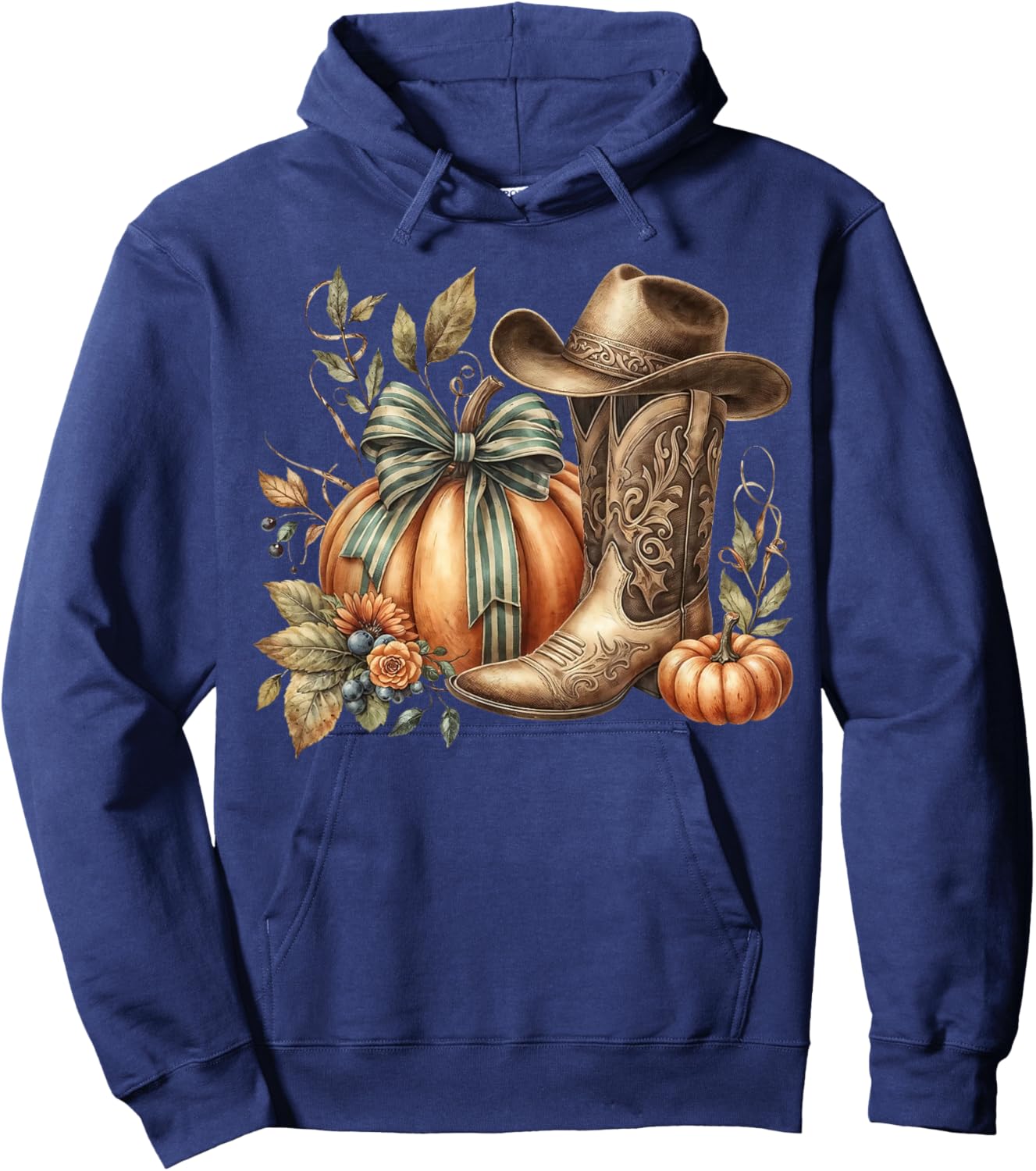 Howdy Pumpkin Fall Coquette Bow Western Boots Hoodie - Hoodie | Navy