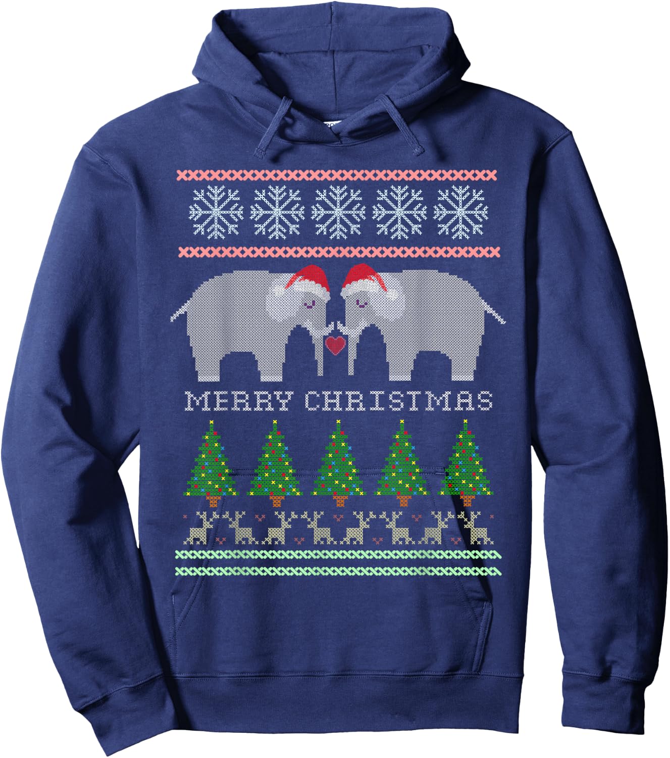 Cute White Elephants Christmas Ugly Hoodie - Hoodie | Navy