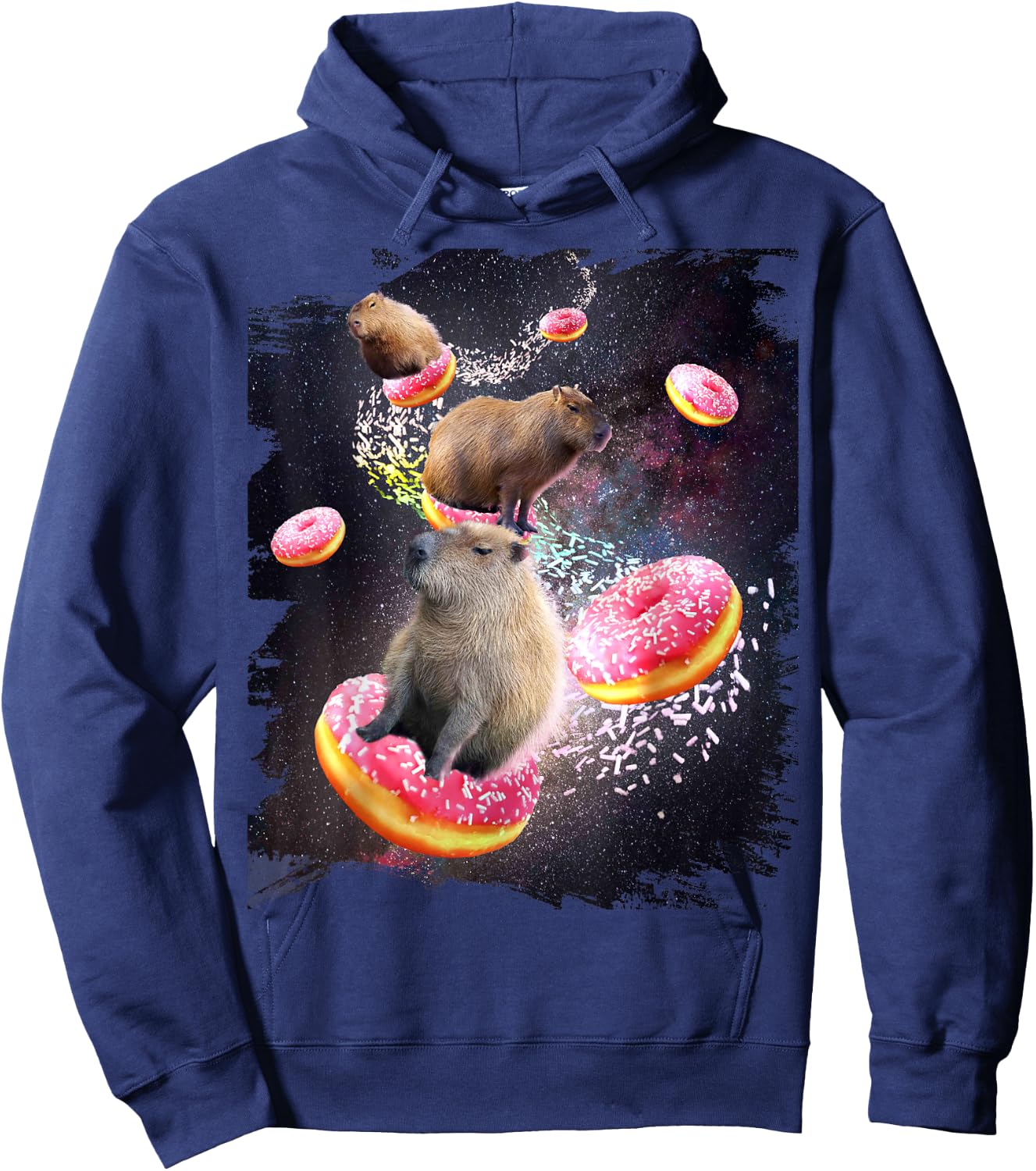 Space Capybara Riding Donut, Galaxy Capybaras Hoodie - Hoodie | Navy