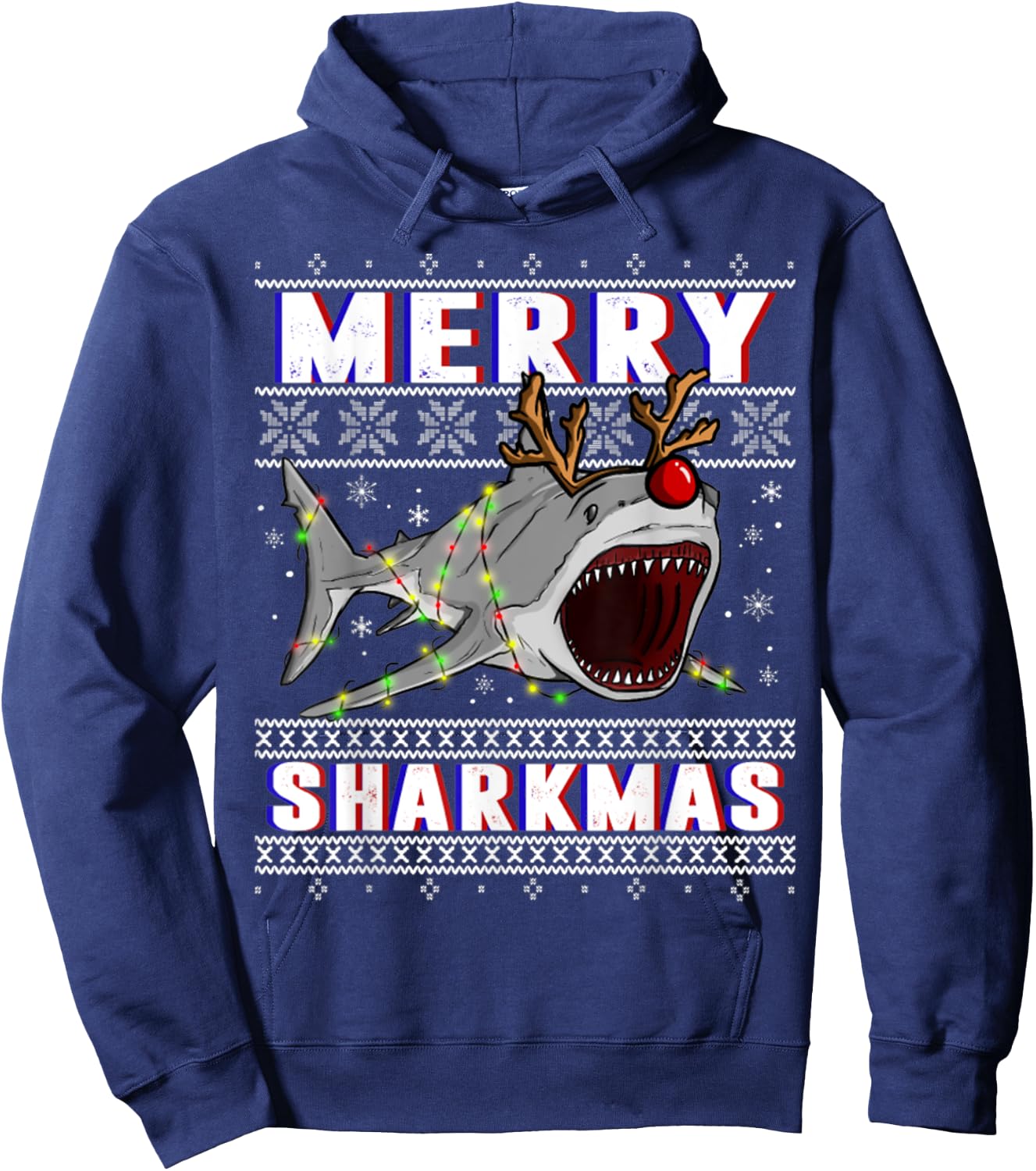 Funny Sharkmas Shark Ugly Christmas Sweaters Hoodie - Hoodie | Navy