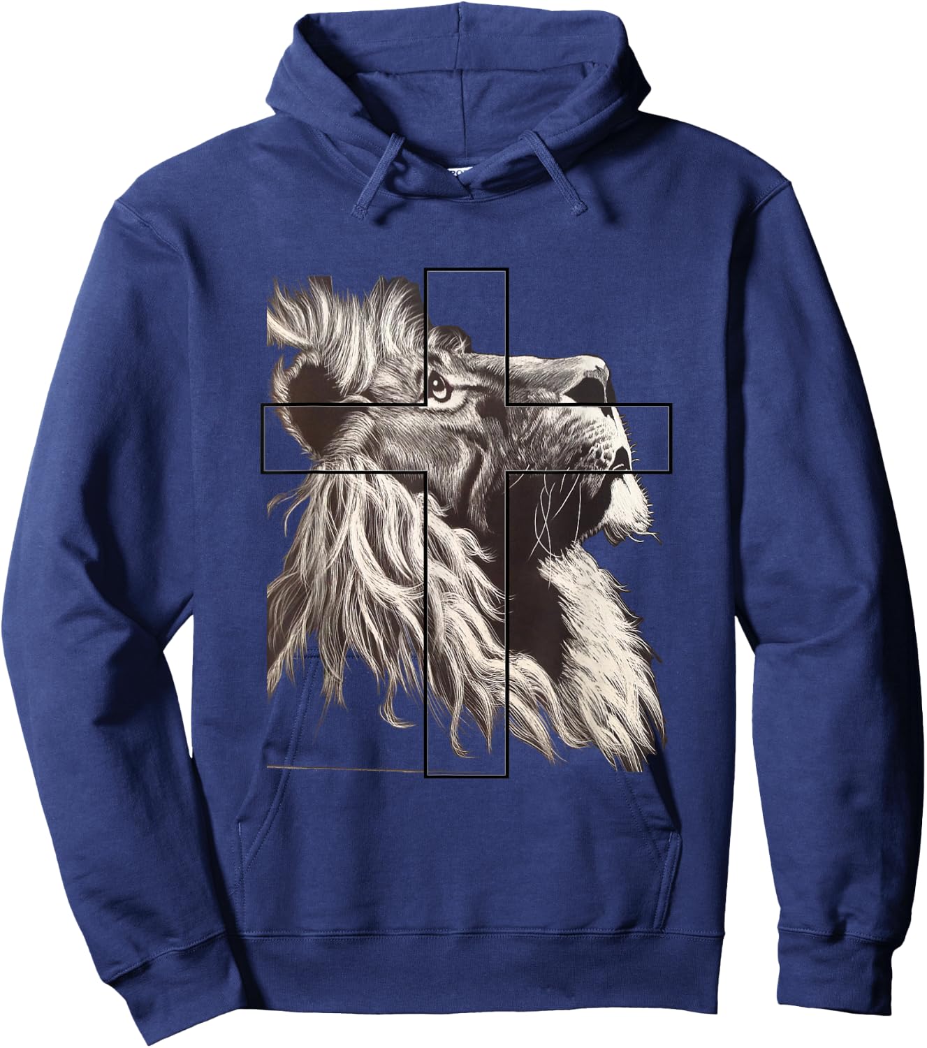 Jesus Lion of Tribe Judah Christian Cross Hoodie - Hoodie | Navy