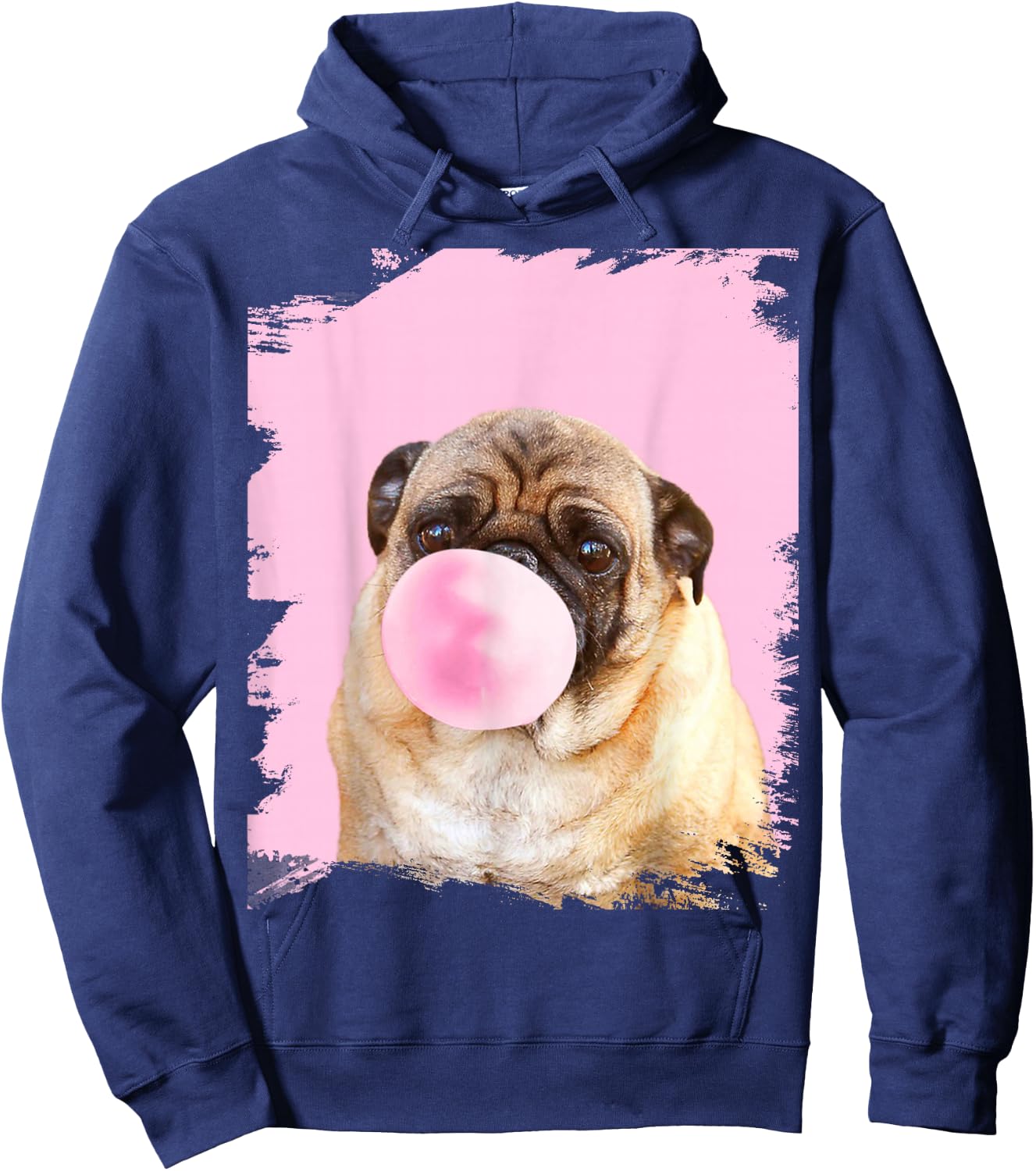 Cute Pug Dog Chewing Pink Gum Hoodie - Hoodie | Navy