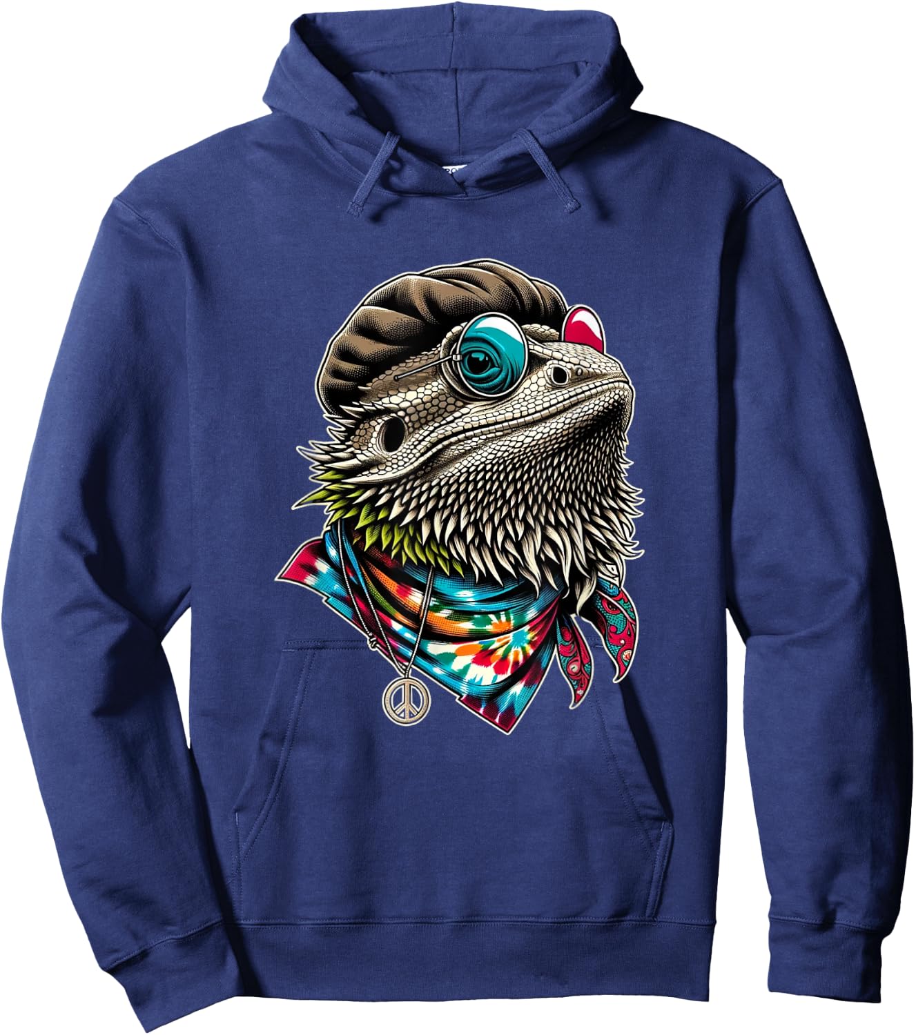Bearded Dragons Reptile Lizard Pet Hippie Style Hoodie - Hoodie | Navy