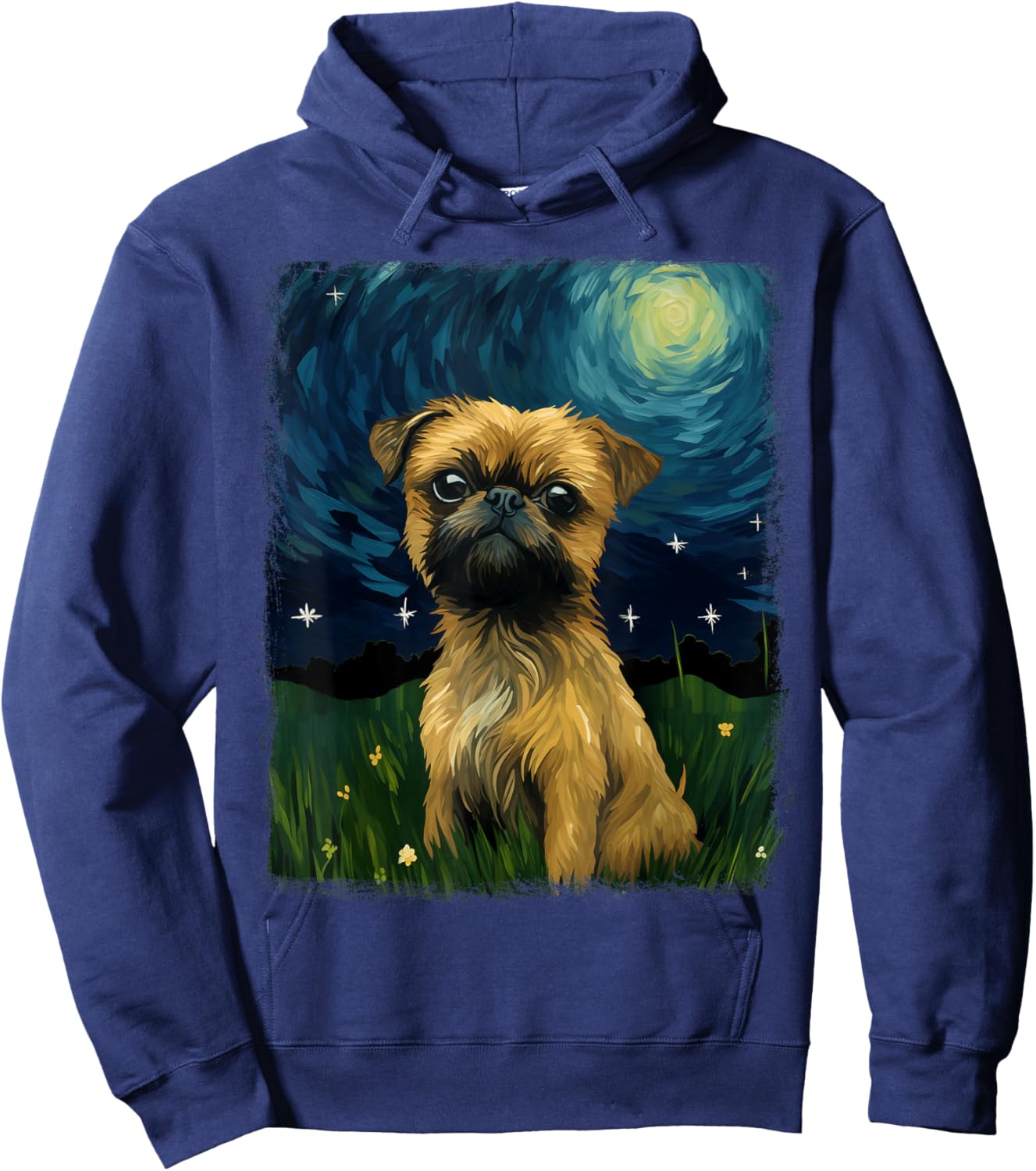 Brussels Griffon Dog Starry Night Painting Hoodie - Hoodie | Navy