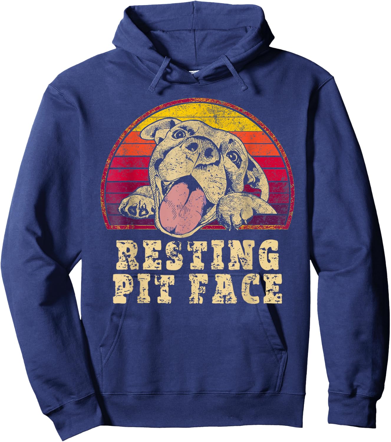 Resting Pit Face Cute Vintage Pitbull Lovers Hoodie - Hoodie | Navy