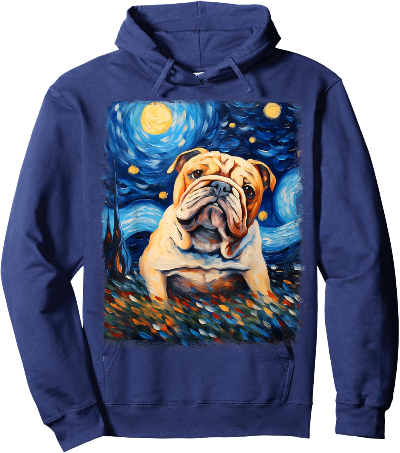 Bulldog Dog Starry Night Painting Hoodie - Hoodie | Navy