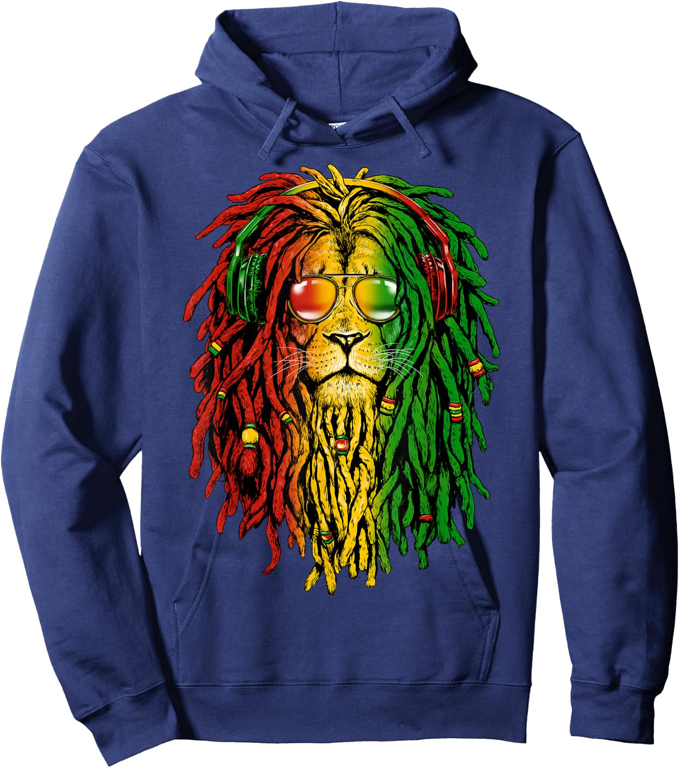 Rasta Reggae Lion Sunglasses Art Gift Rastafari Hoodie - Hoodie | Navy