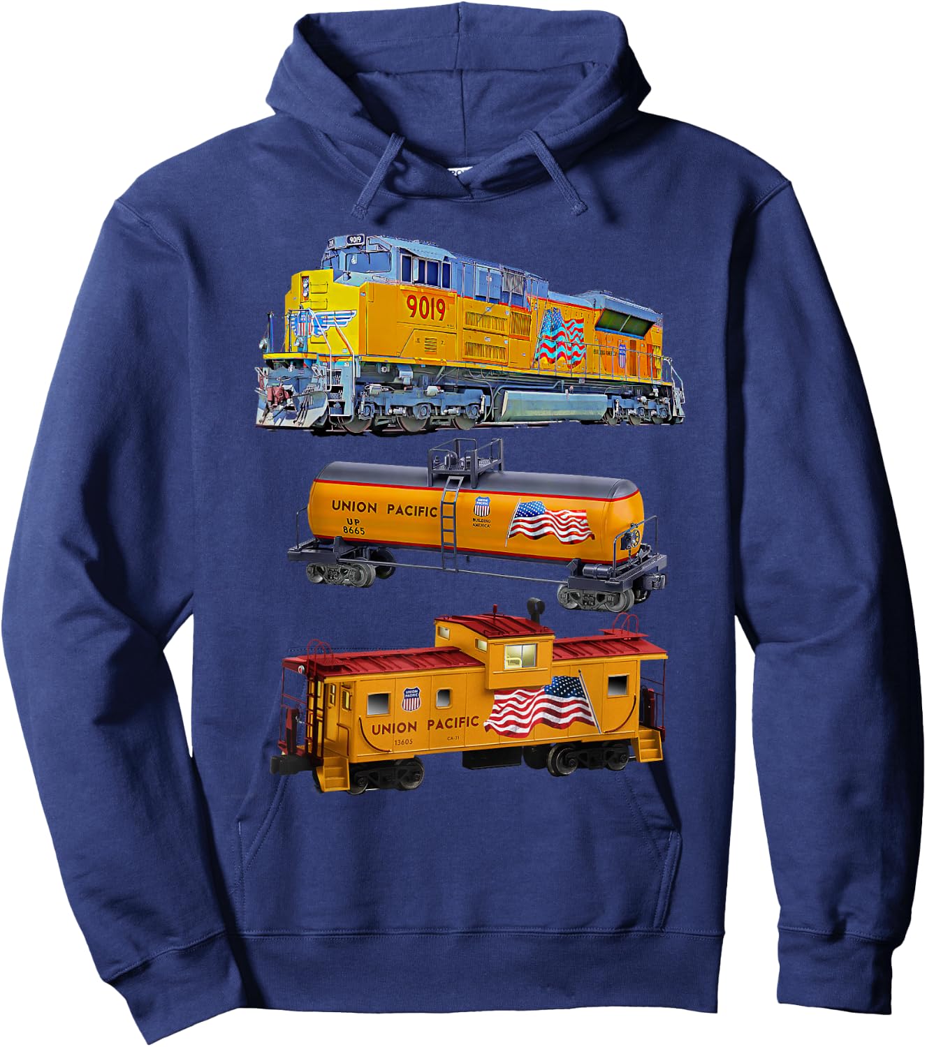Freight Train Engine Tanker Caboose Small Hoodie - Hoodie | Navy