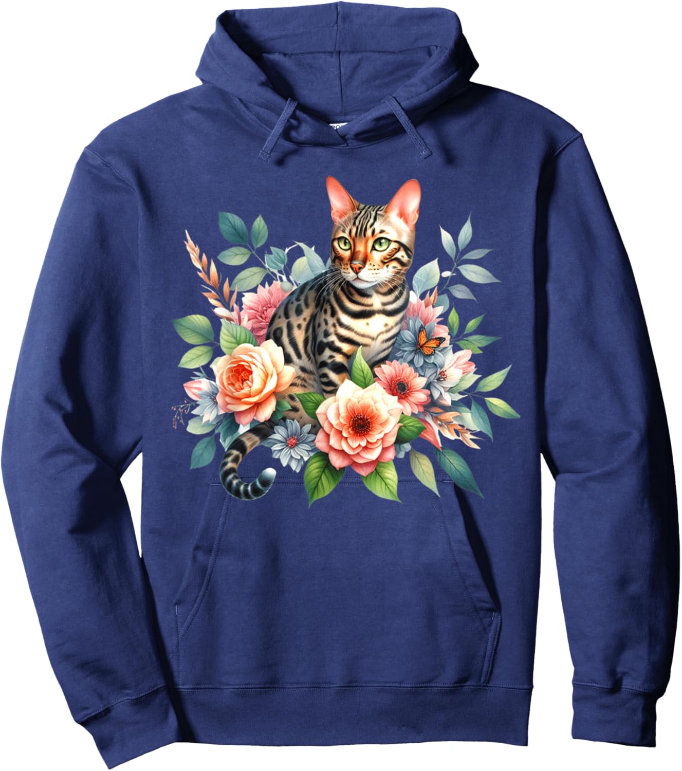 Bengal Cat x Flowers Hoodie - Hoodie | Navy