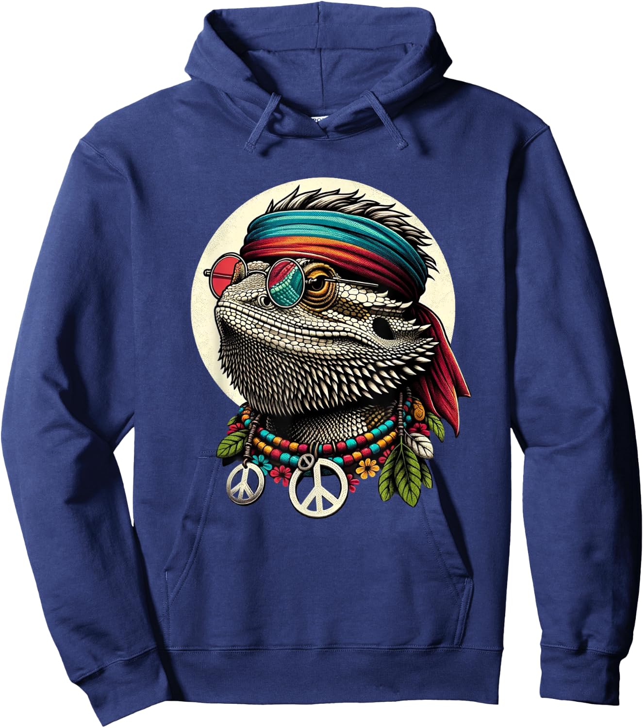 Bearded Dragons Reptile Lizard Pet Hippie Style Hoodie - Hoodie | Navy