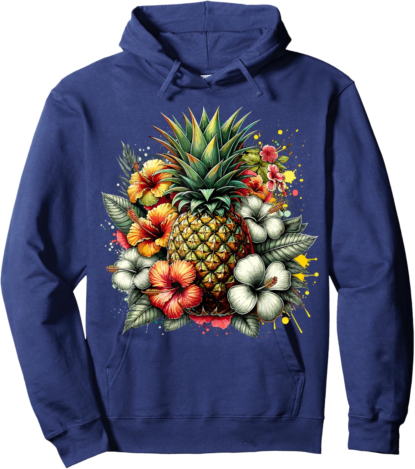 Pineapple Hawaii Vintage Hawaiian Floral Hoodie - Hoodie | Navy