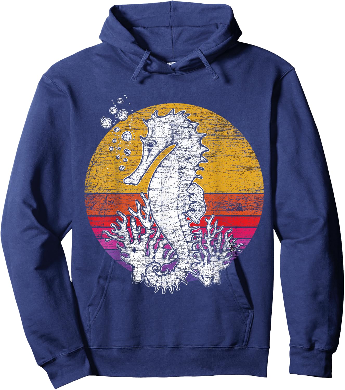 Ocean Retro Animal Seahorse Hoodie - Hoodie | Navy