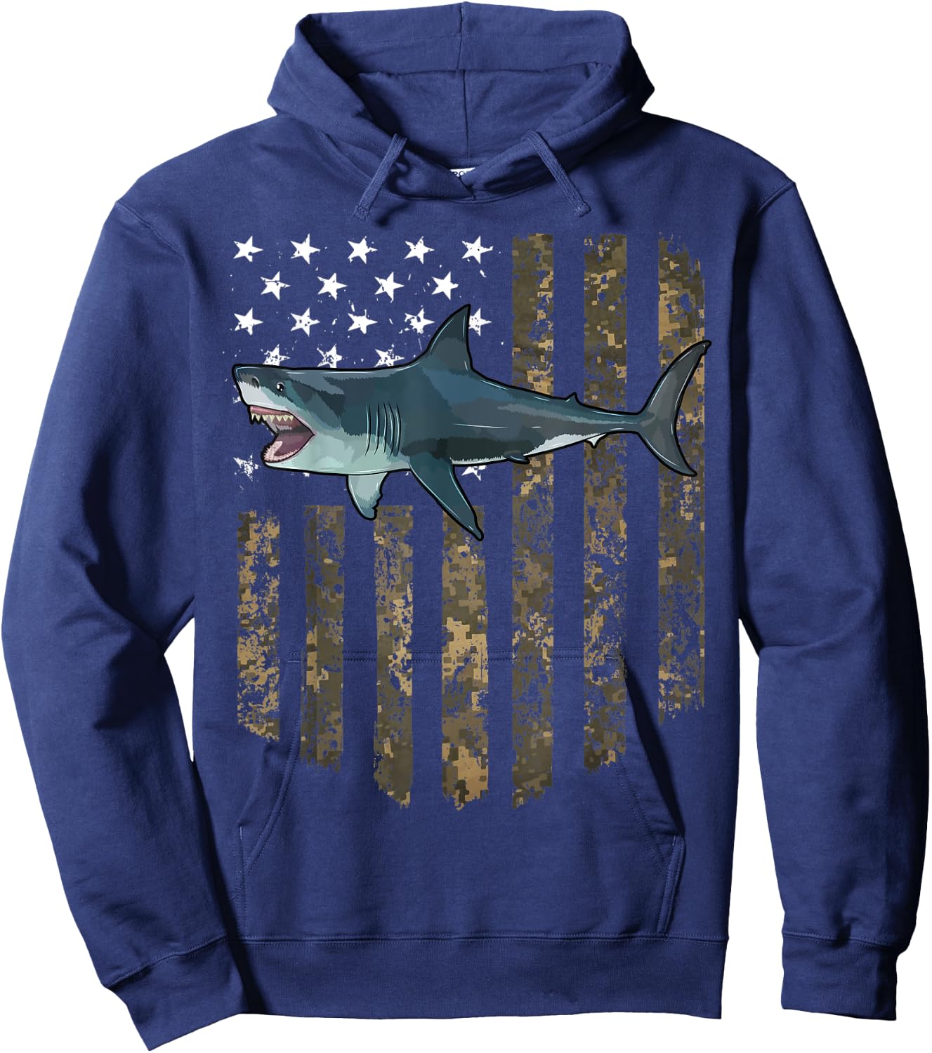Camo American Flag Megalodon 4th Of July Hoodie - Hoodie | Navy