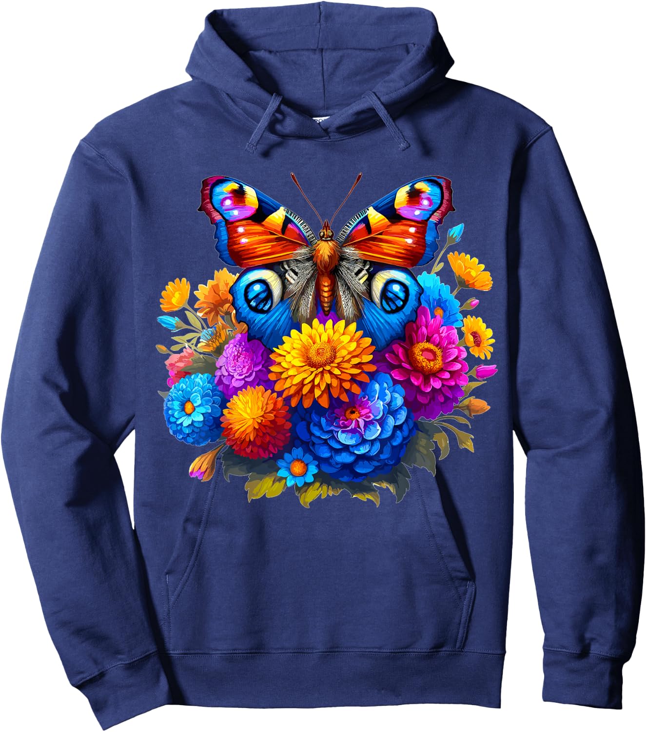 Butterfly With Flowers Aesthetic Butterfly Hoodie - Hoodie | Navy