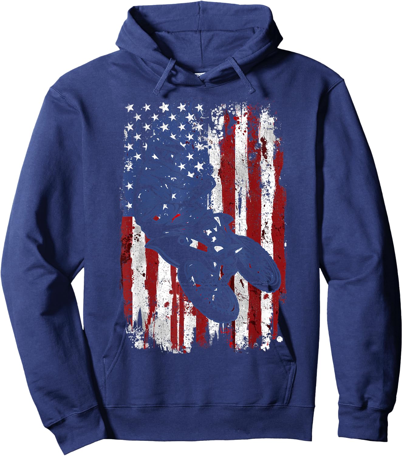 Motocross Dirt Bike USA Flag 4th of July Hoodie - Hoodie | Navy