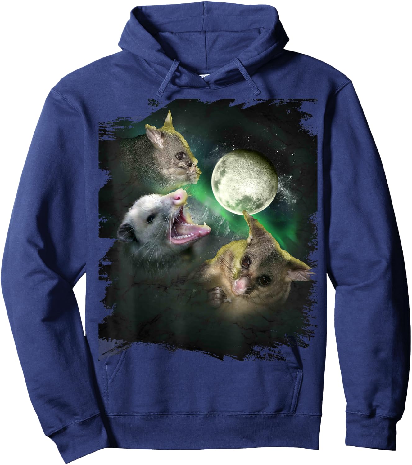 3 Three Possum Opossum Moon, Wolf Howling Hoodie - Hoodie | Navy