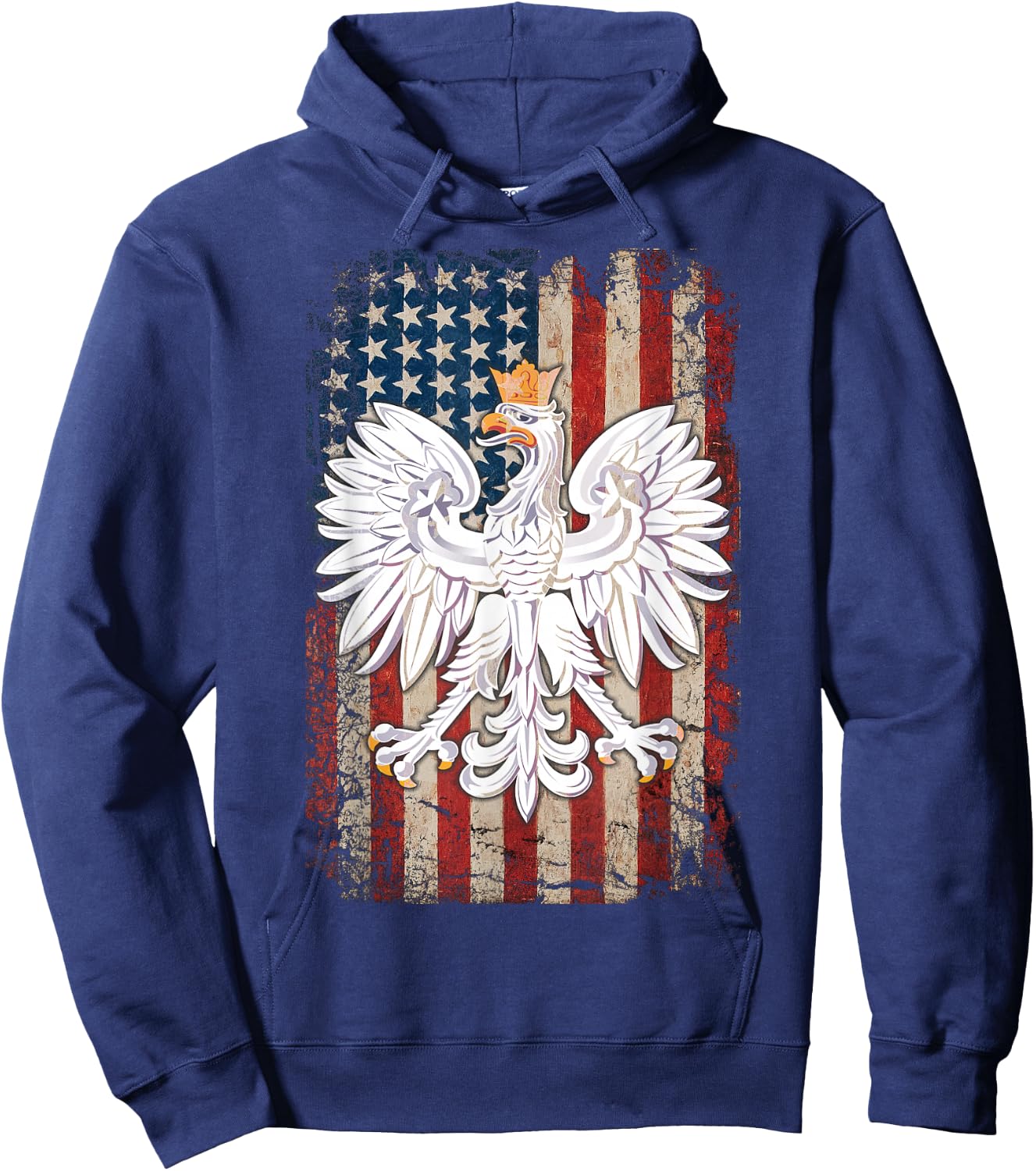 Polish Eagle American Flag Pride Poland Hoodie - Hoodie | Navy