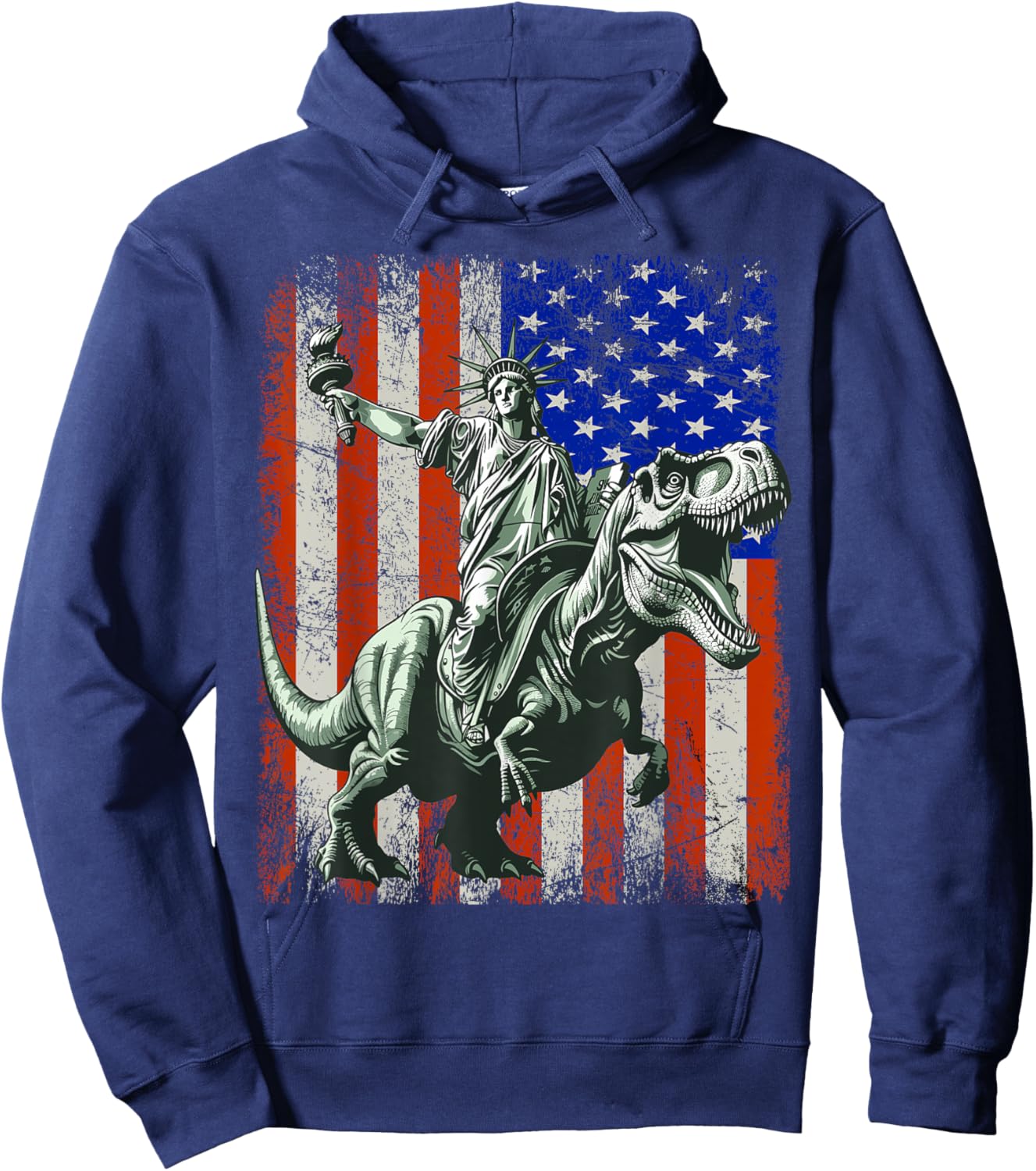 Dino Statue of liberty riding dinosaur Hoodie - Hoodie | Navy