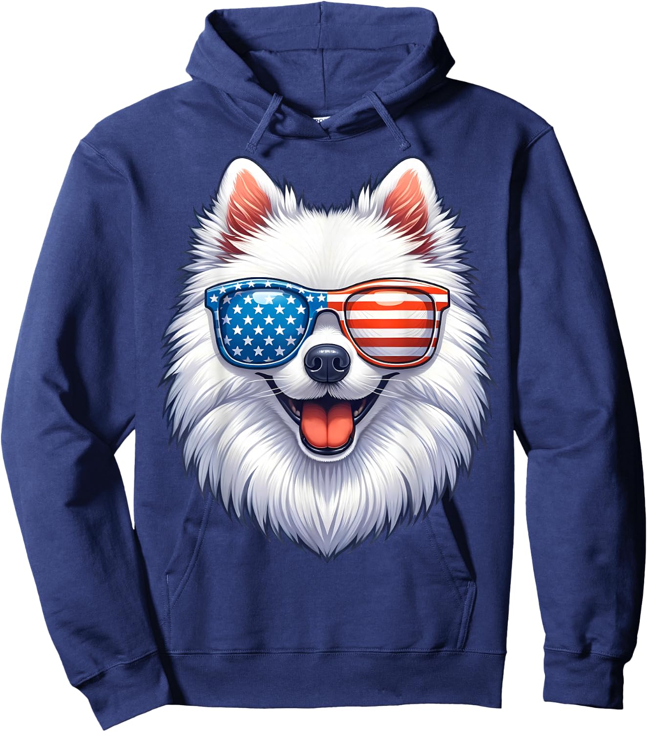 American Eskimo Dog USA Flag Funny Patriotic Hoodie - Hoodie | Navy